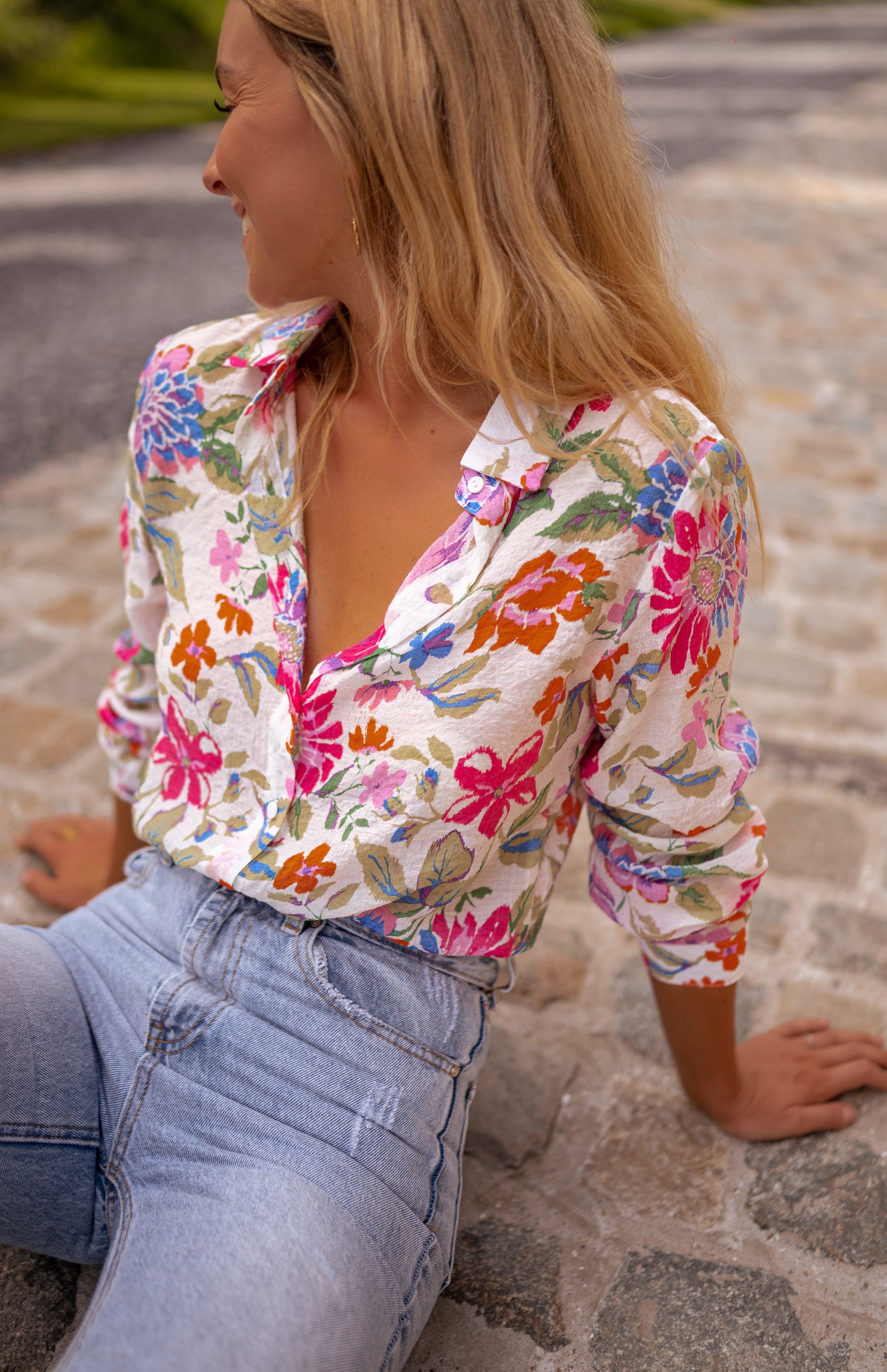 floral dress shirt womens Boho Purple Floral Blouse Shirt, Retro Floral Flower Summer Shirt, Long Sleeve Casual Top for Women, Gardening Shirt, Gift for Her