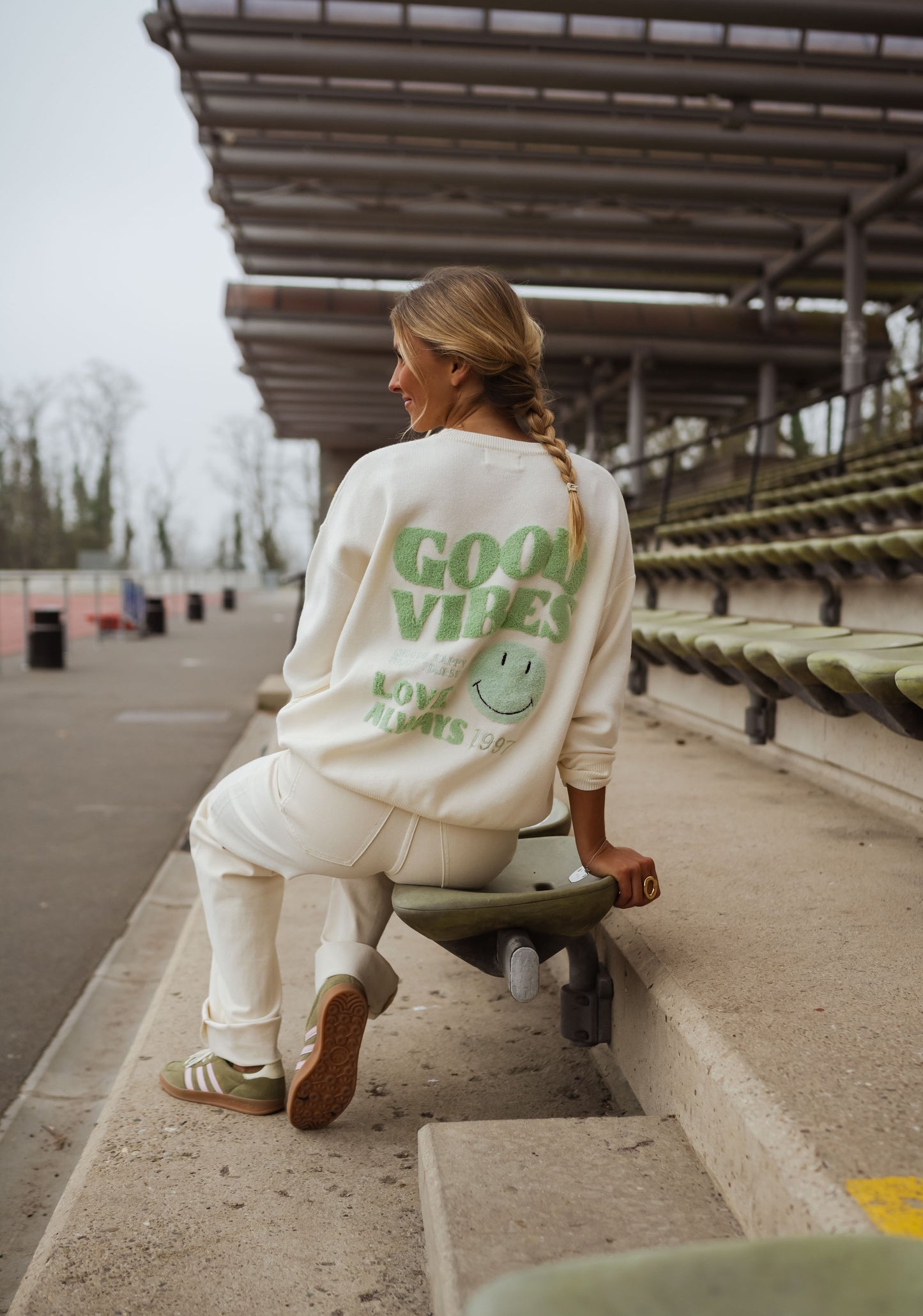 Ecru and Green Vibes Sweater