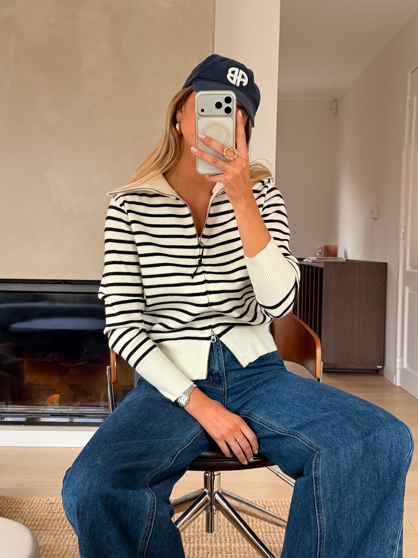 Black and Ecru Striped Olivia Cardigan