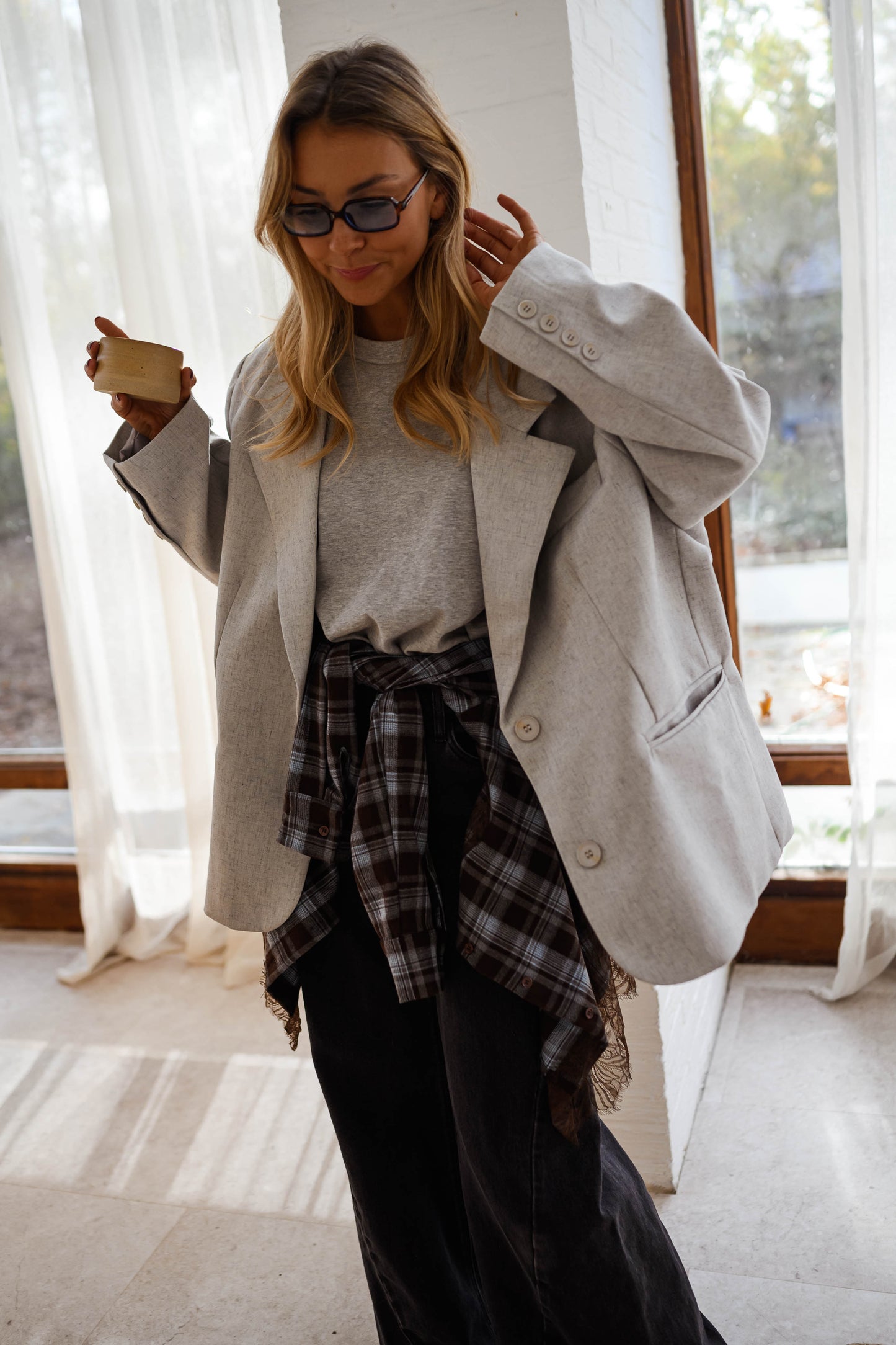 Blue and Brown Checkered Netta Shirt
