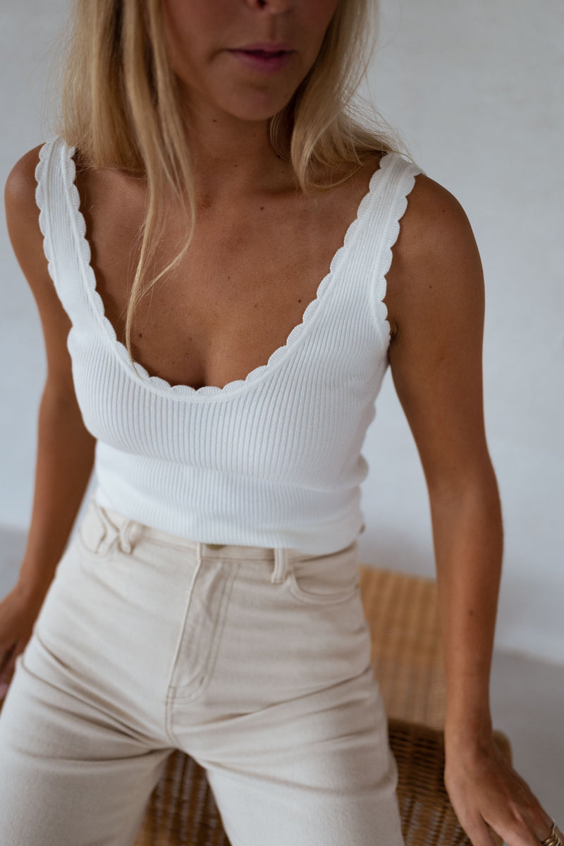 Belle Cinched White Lace Tank Top  White lace tank top, White tank top  women, Patchwork tank top