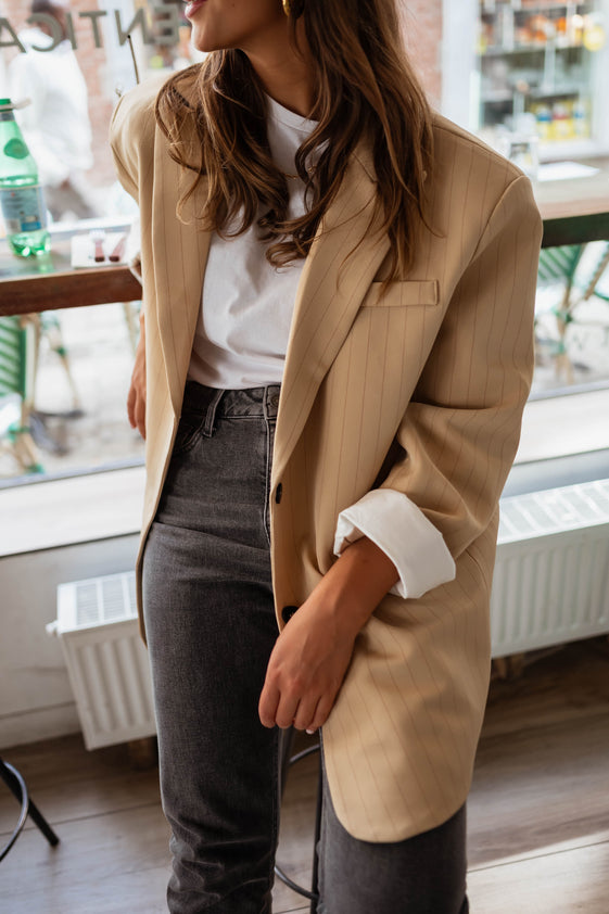 Beige Striped Gaspard Blazer