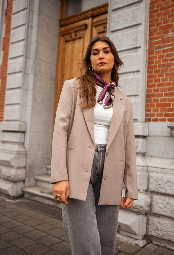 Beige Blazer with Shoulder Pads, Long Sleeves, Front Pockets & Sleek Lining Owen Blazer by EASY CLOTHES Size S-M Beige Blazer with Shoulder Pads, Long Sleeves, Front Pockets & Sleek Lining Owen Blazer by EASY CLOTHES Size S-M