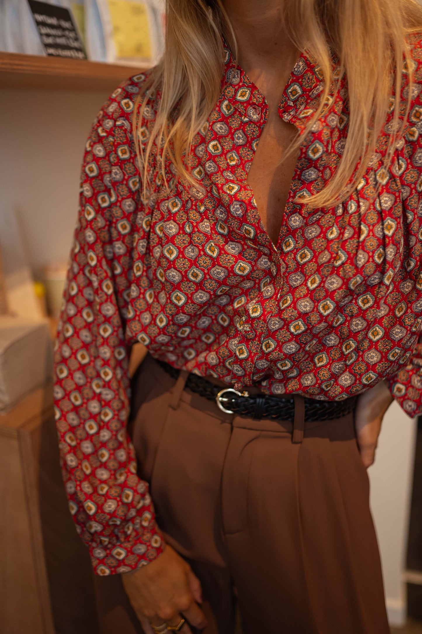 Red Patterned Morena Blouse