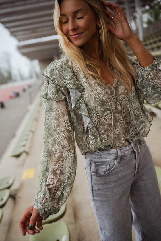 Green and Ecru Reva Blouse