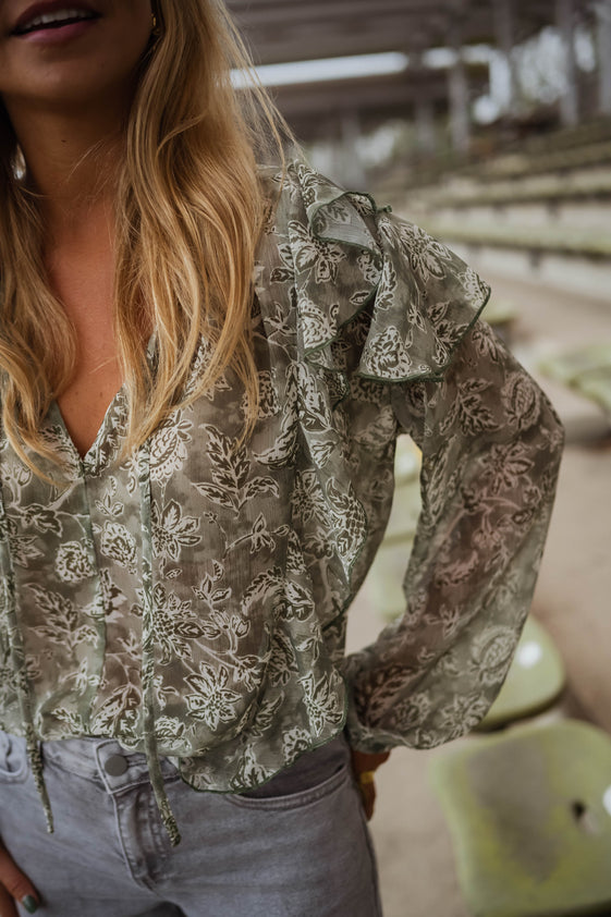 Green and Ecru Reva Blouse