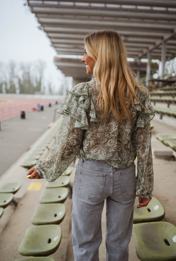 Green and Ecru Reva Blouse