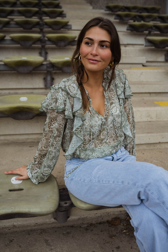 Green and Ecru Reva Blouse
