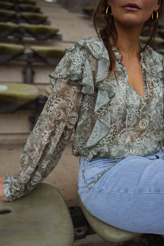 Green and Ecru Reva Blouse