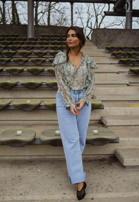 Green and Ecru Reva Blouse