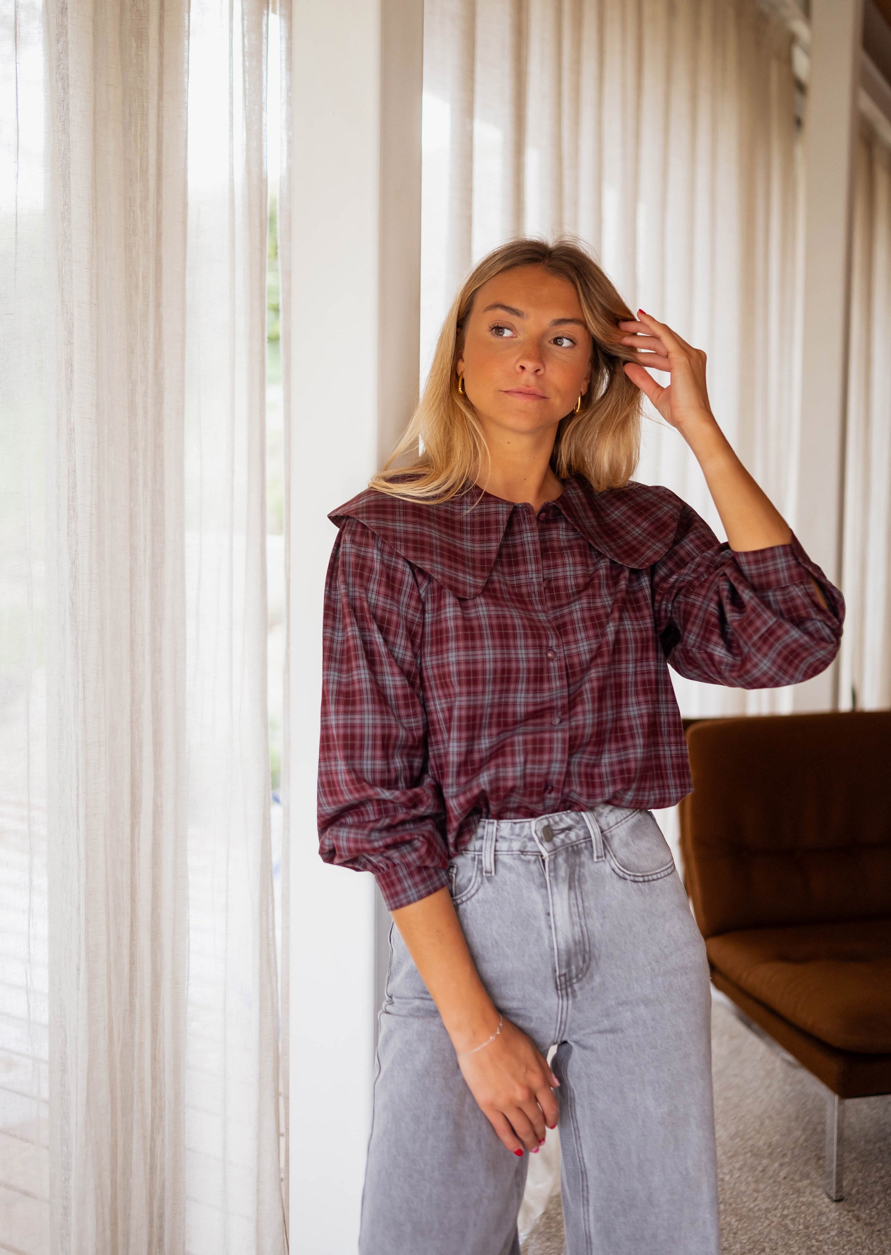 Burgundy Checkered Emmie Shirt