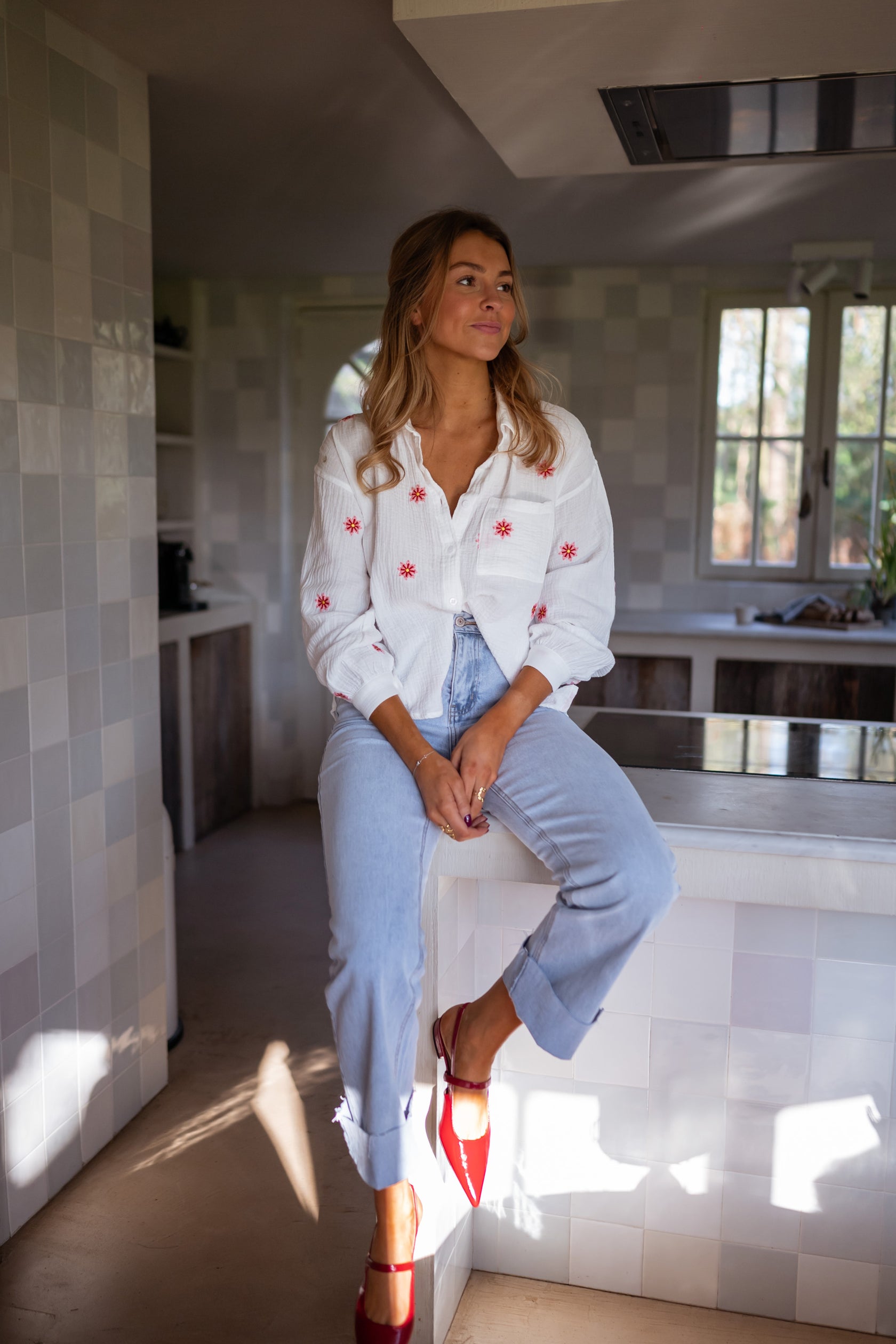 Grace embroidered ecru top