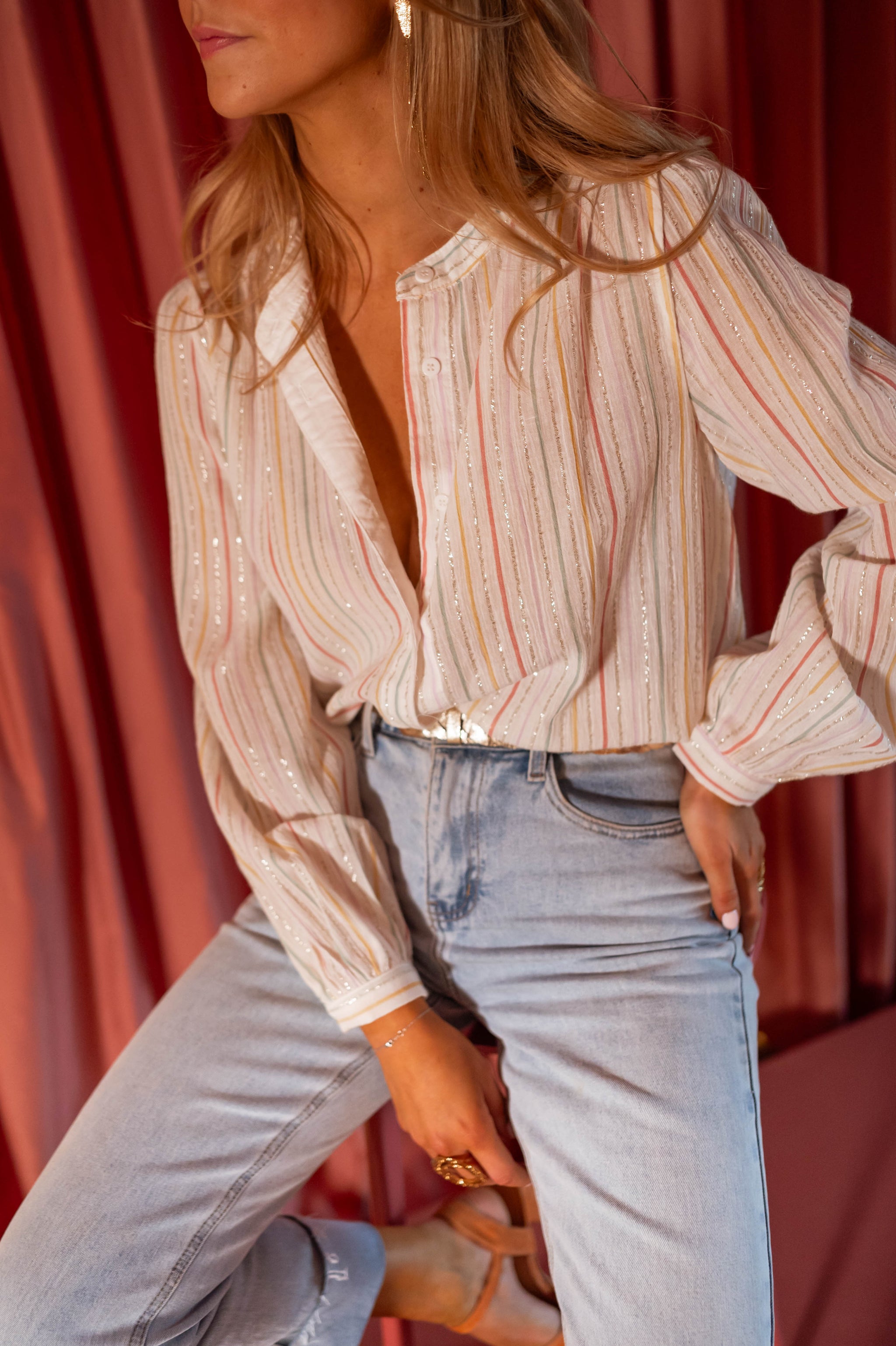 Ecru and Pastel Striped Josie Shirt