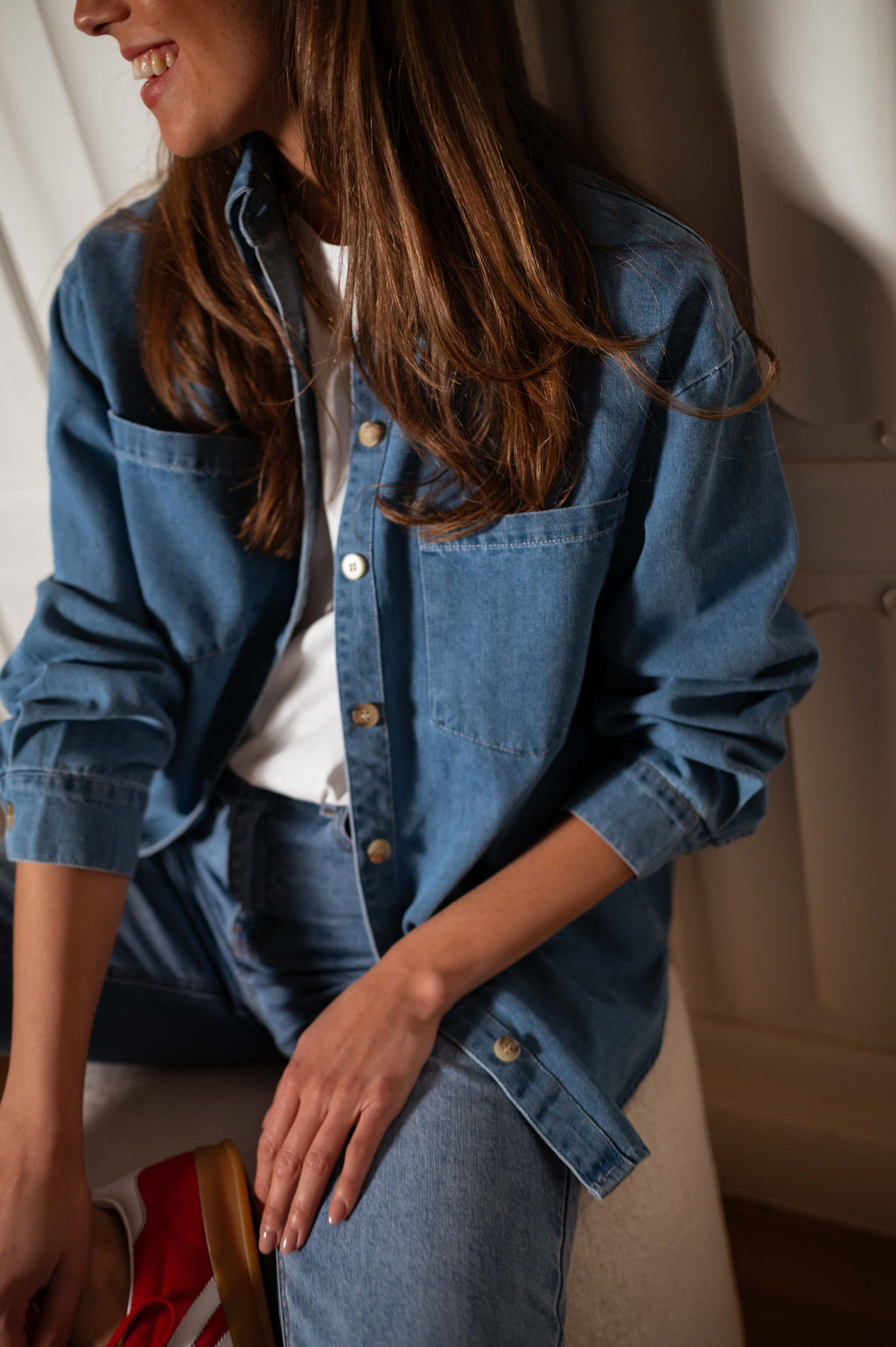 denim dress shirt Western Mini Hem Dark Blue Denim Cotton Shirt