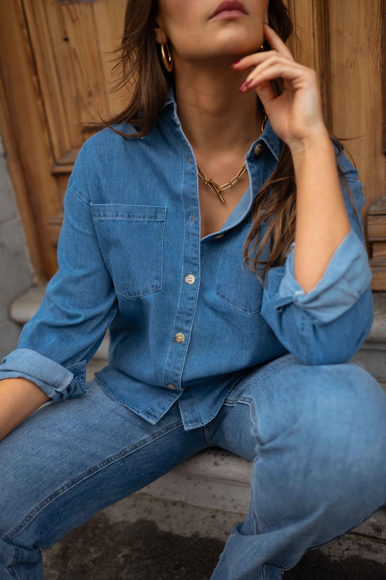 Jeans Nice Dress Shirts For Ladies 2026 Denim Long Sleeve Dress For Women Button Up Collar Jeans Nice Dress Shirts For Ladies 2026 Denim Long Sleeve Dress For Women Button Up Collar