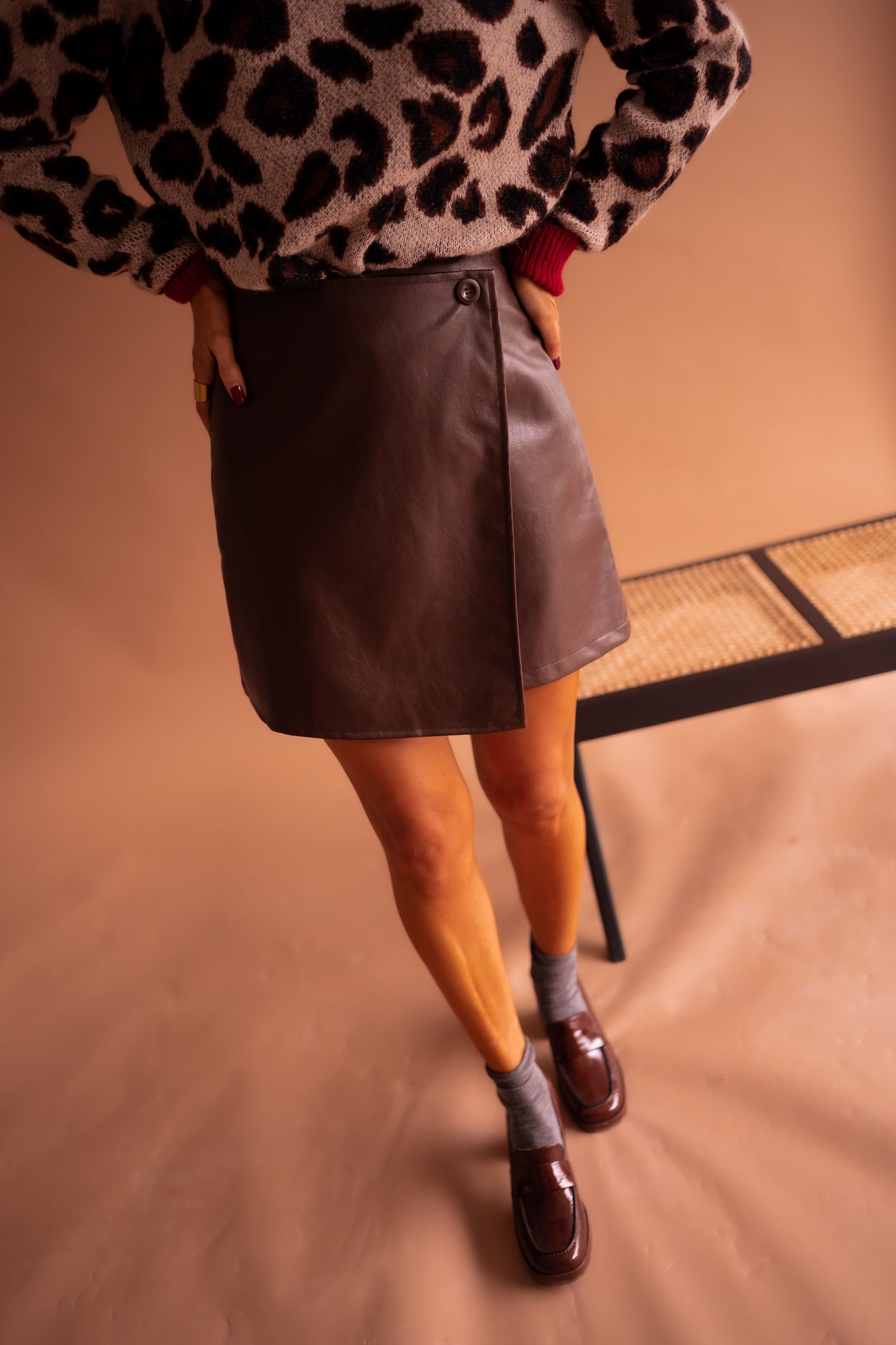 Chocolate Faux Leather Maeva Skirt