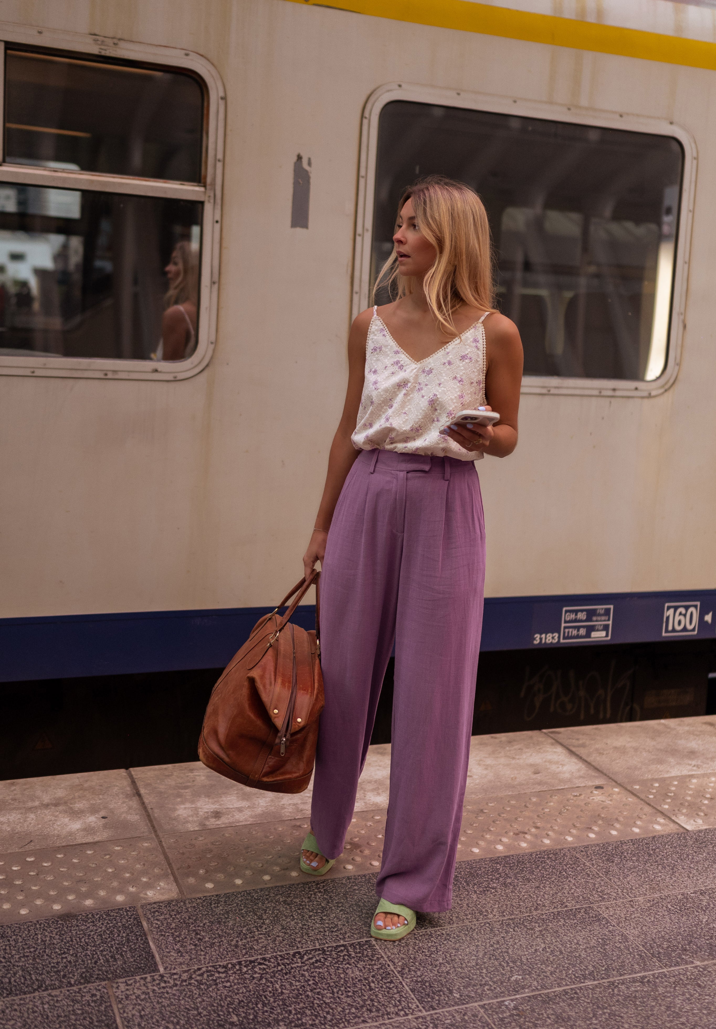 Purple Linen Joey Pants