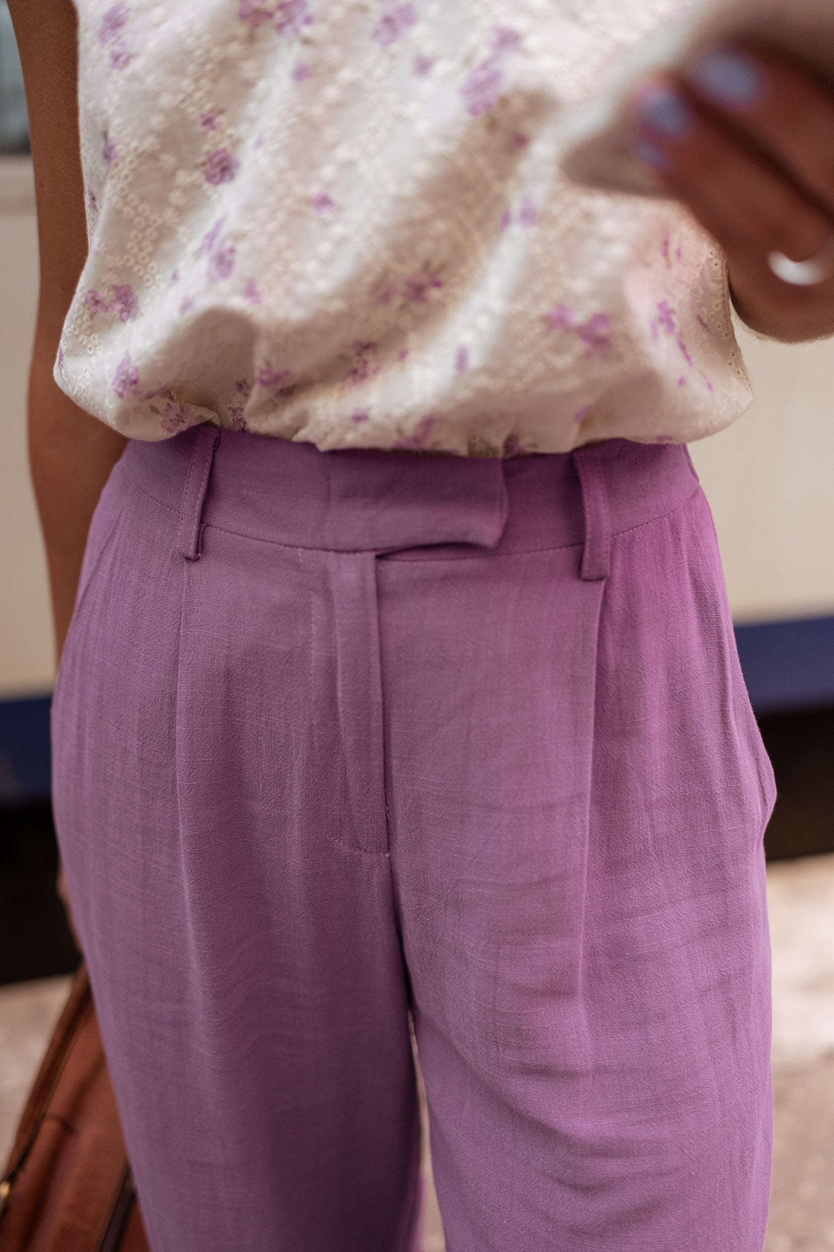 Basic Linen Pants - Purple main image 0