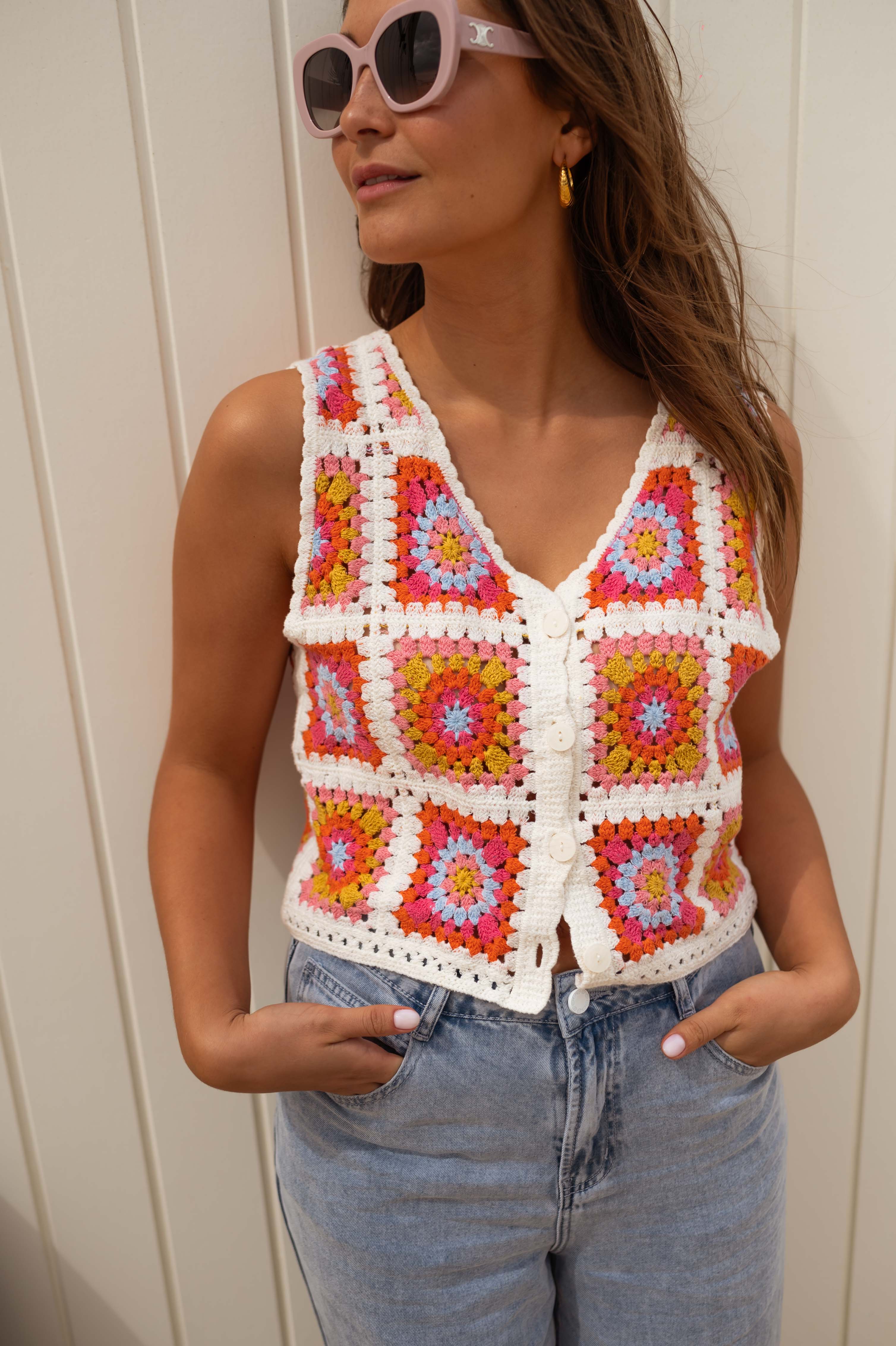 Pink and Orange Sleeveless Aimee Cardigan