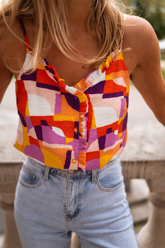 Orange and Purple Elvira Top