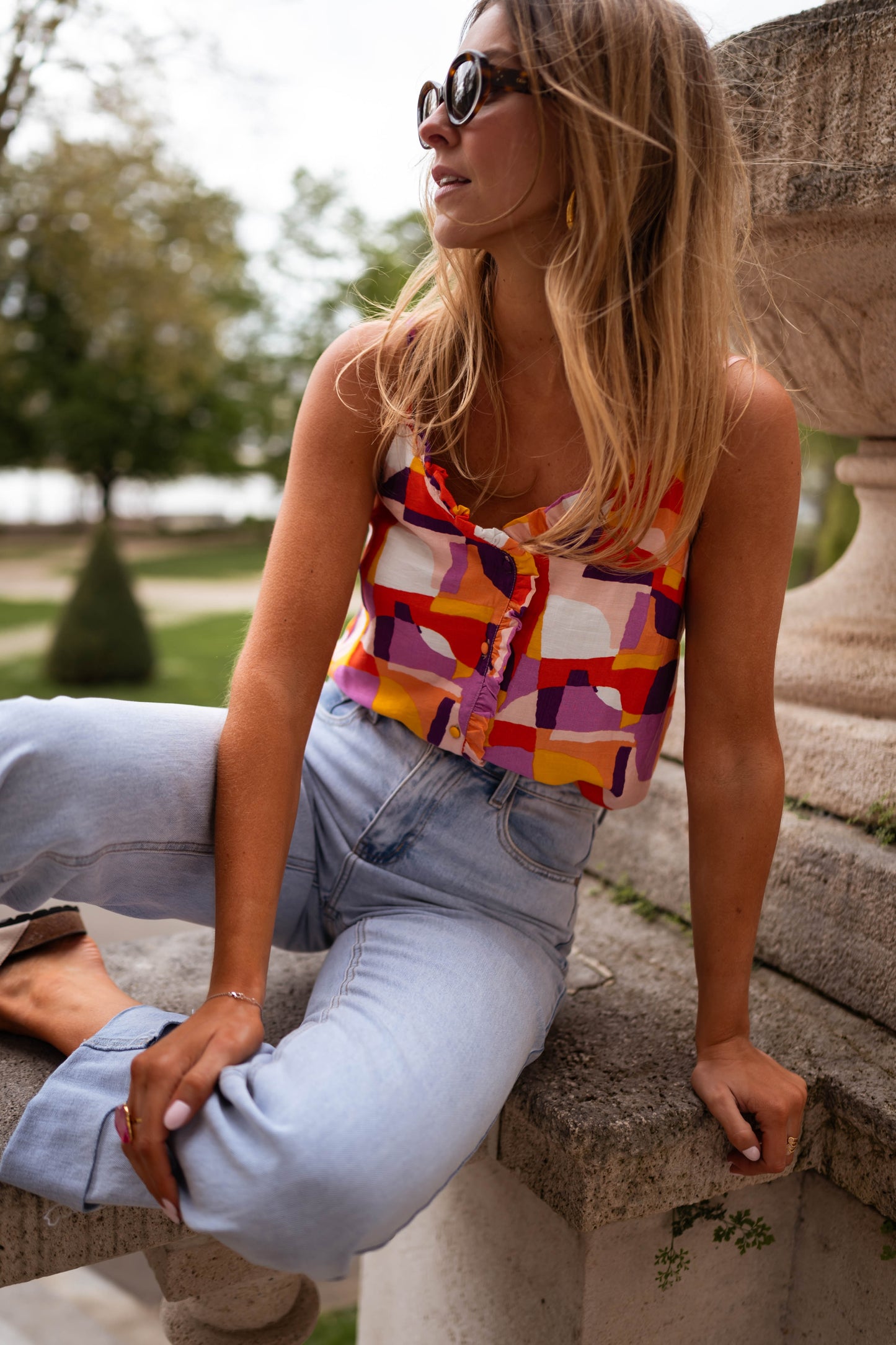 Orange and Purple Elvira Top