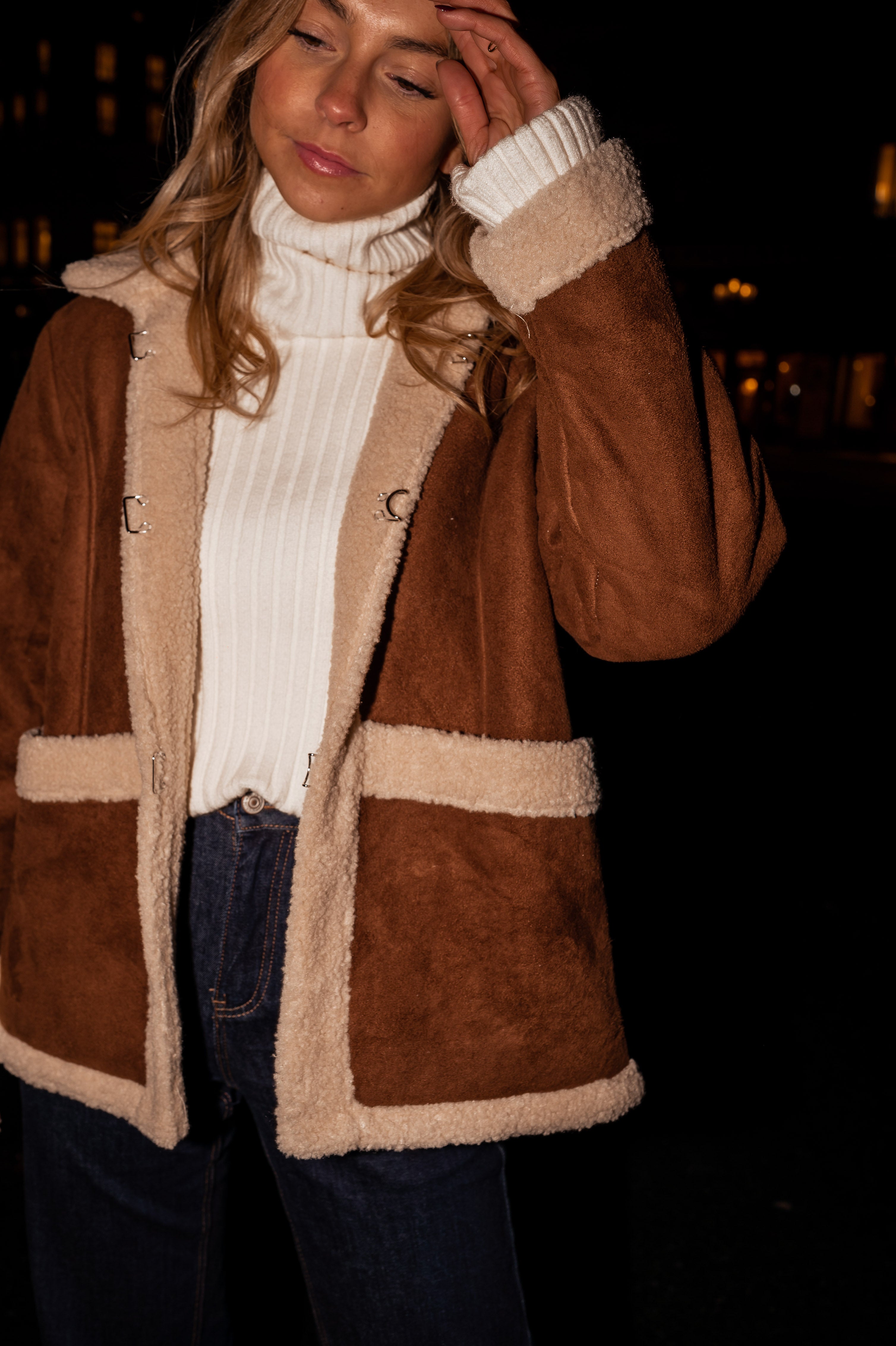 Camel Faux-Sheep Fur Gilles Coat