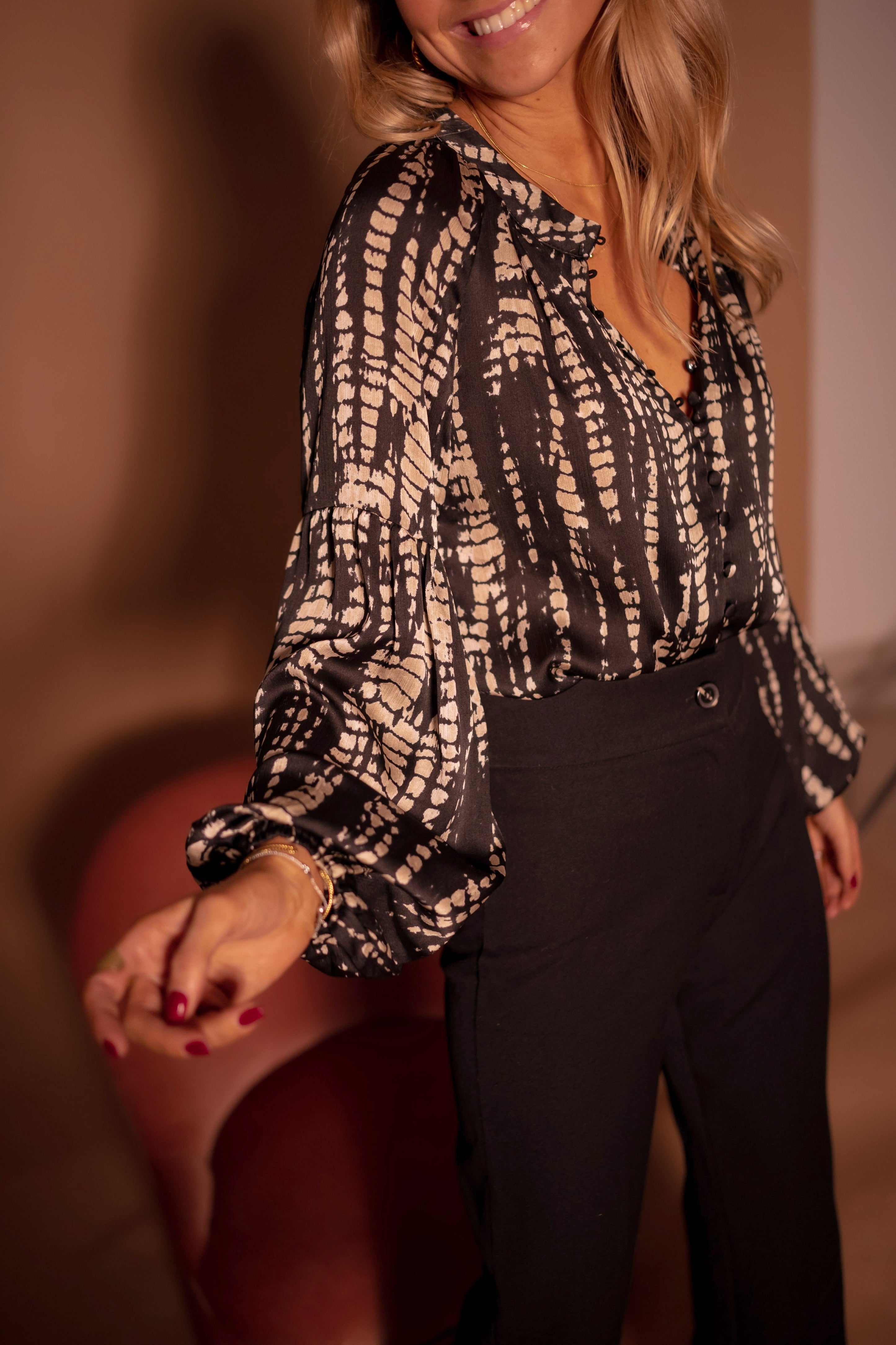Black and Taupe Accent Blouse