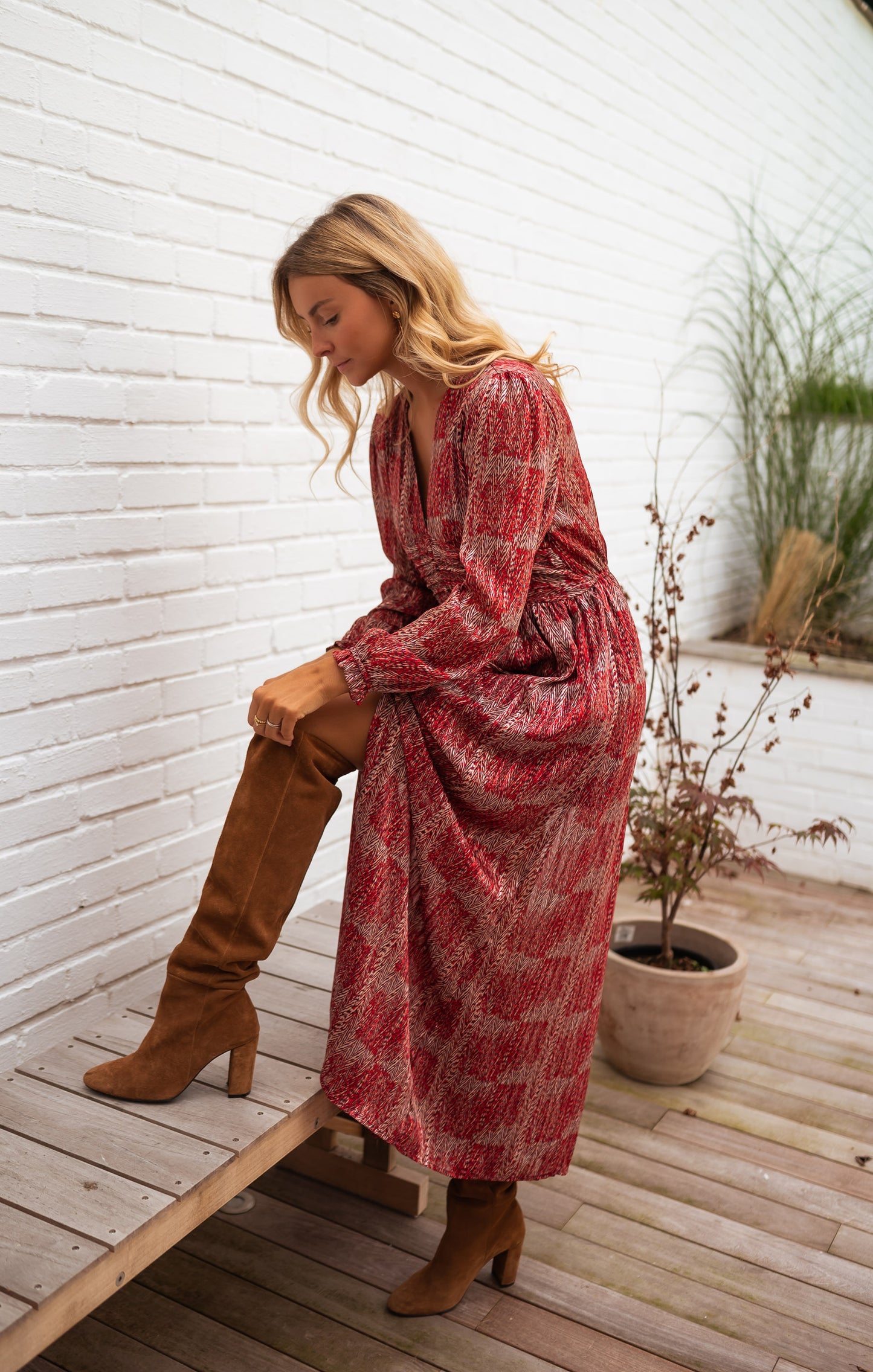 Red Patterned Stacy Dress