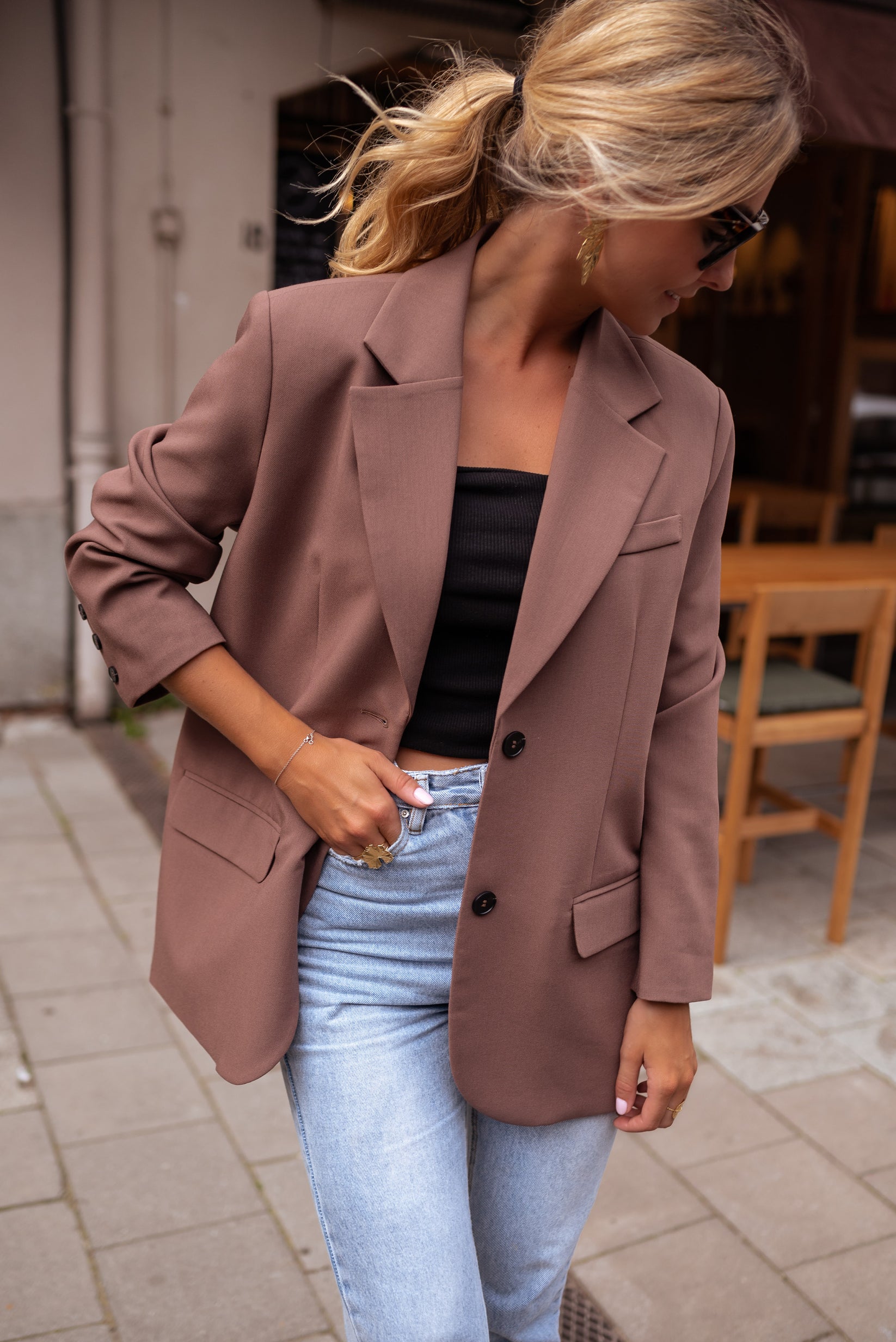 90’s Printed Blue Long Blazer by Lucia