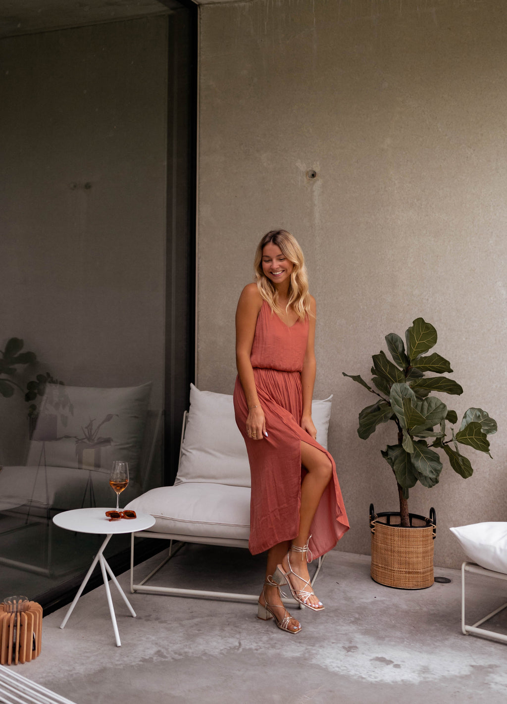 brick maxi dress Brick Red Cotton Deep-V Neck Empire Waist Maxi Dress 50" / Regular (5'2"