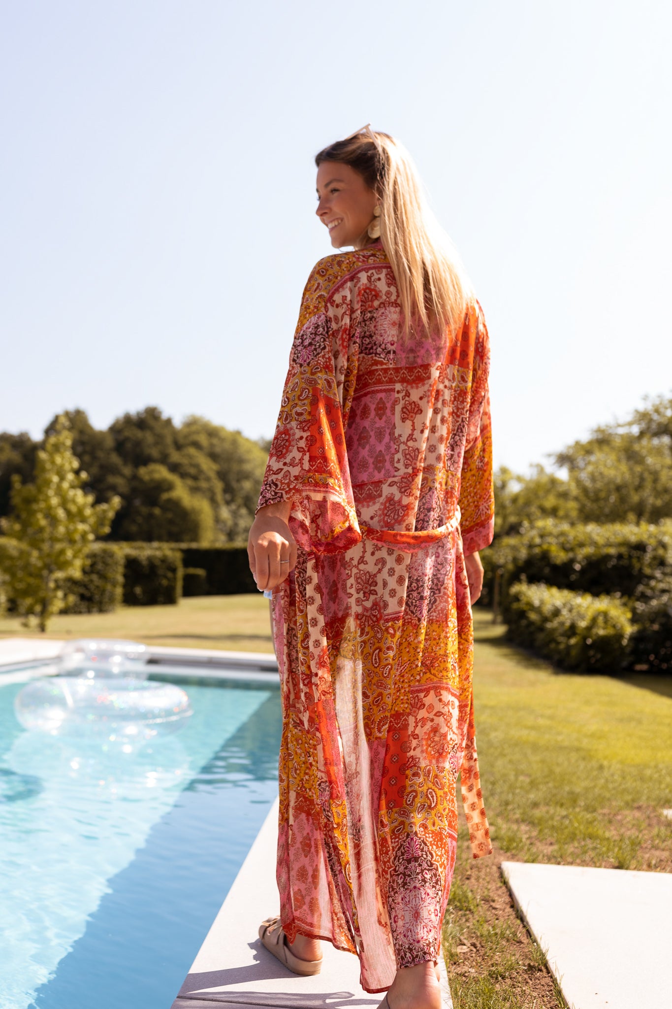 Pink and Orange Patterned Omera Kimono