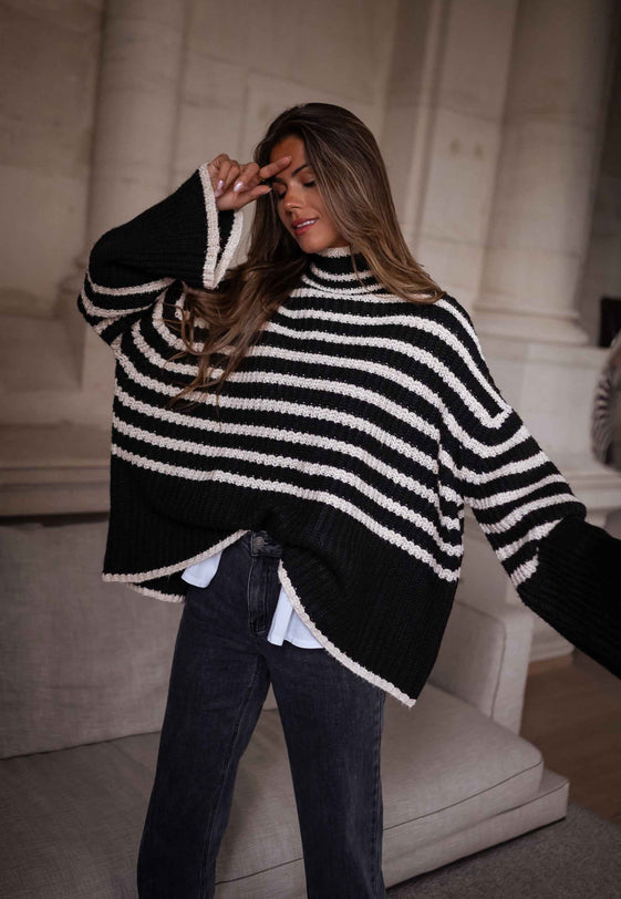 Black and Ecru Striped Genna Sweater