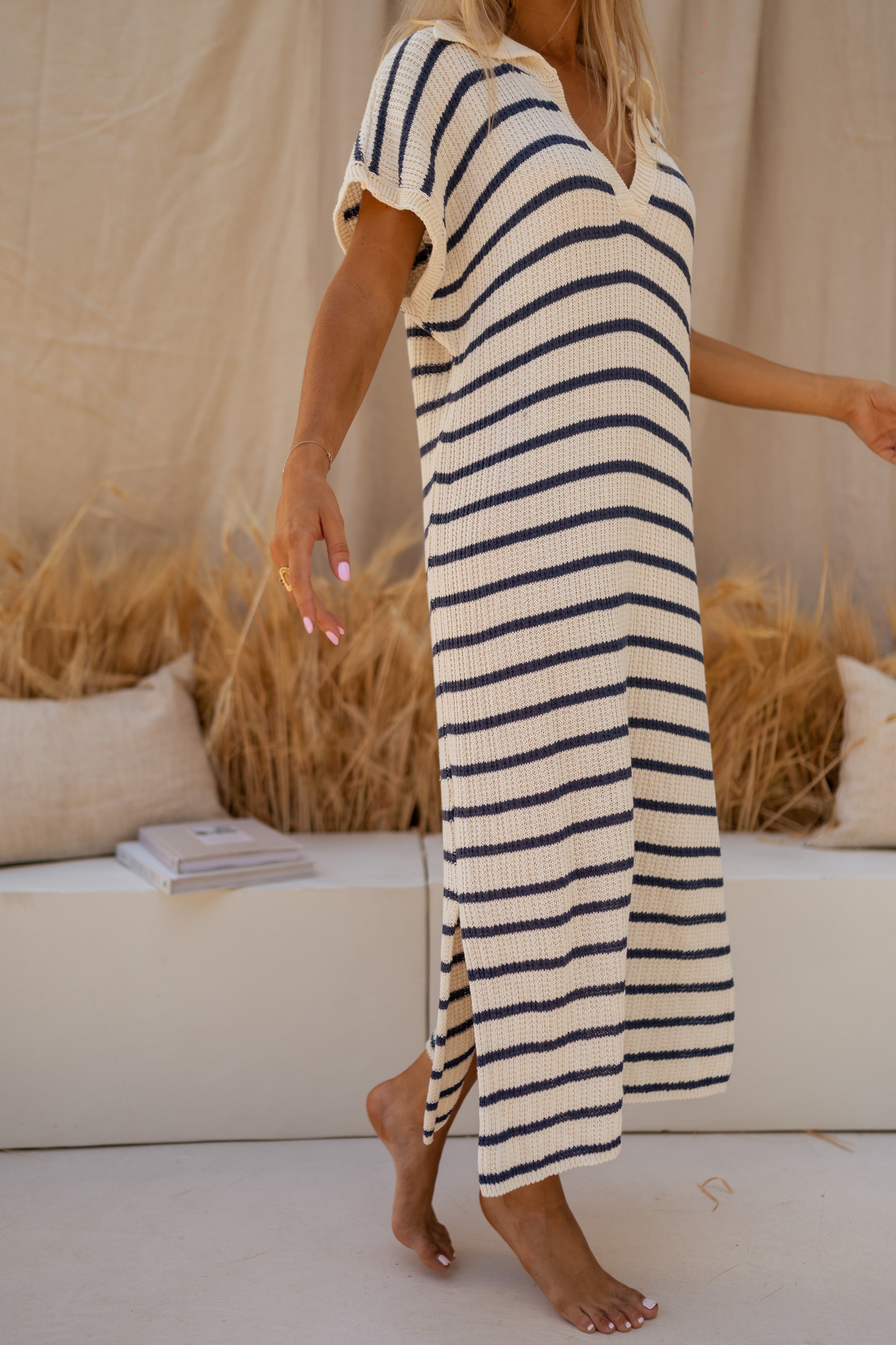 Blue and Ecru Striped Soam Dress