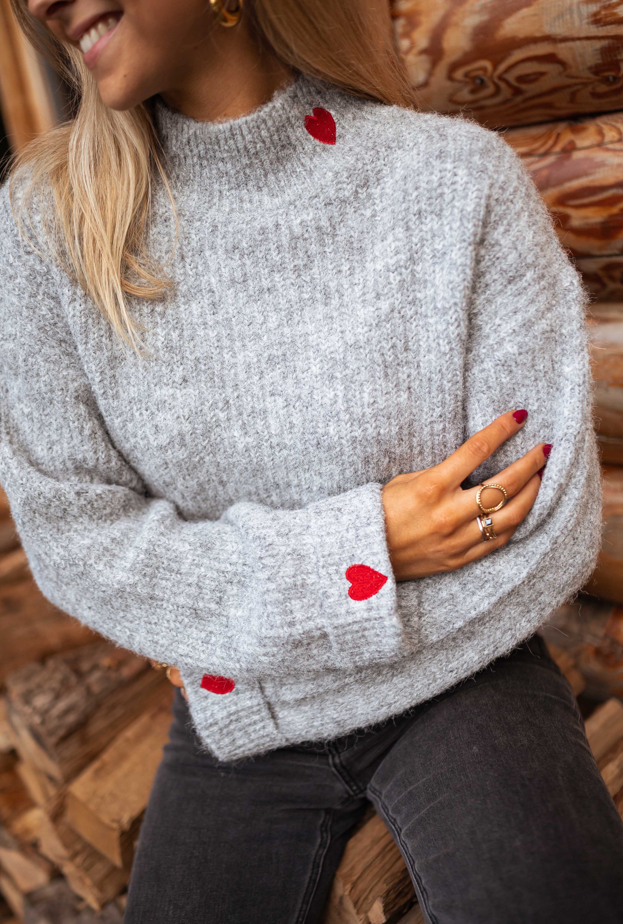 Grey Soline Sweater with Hearts