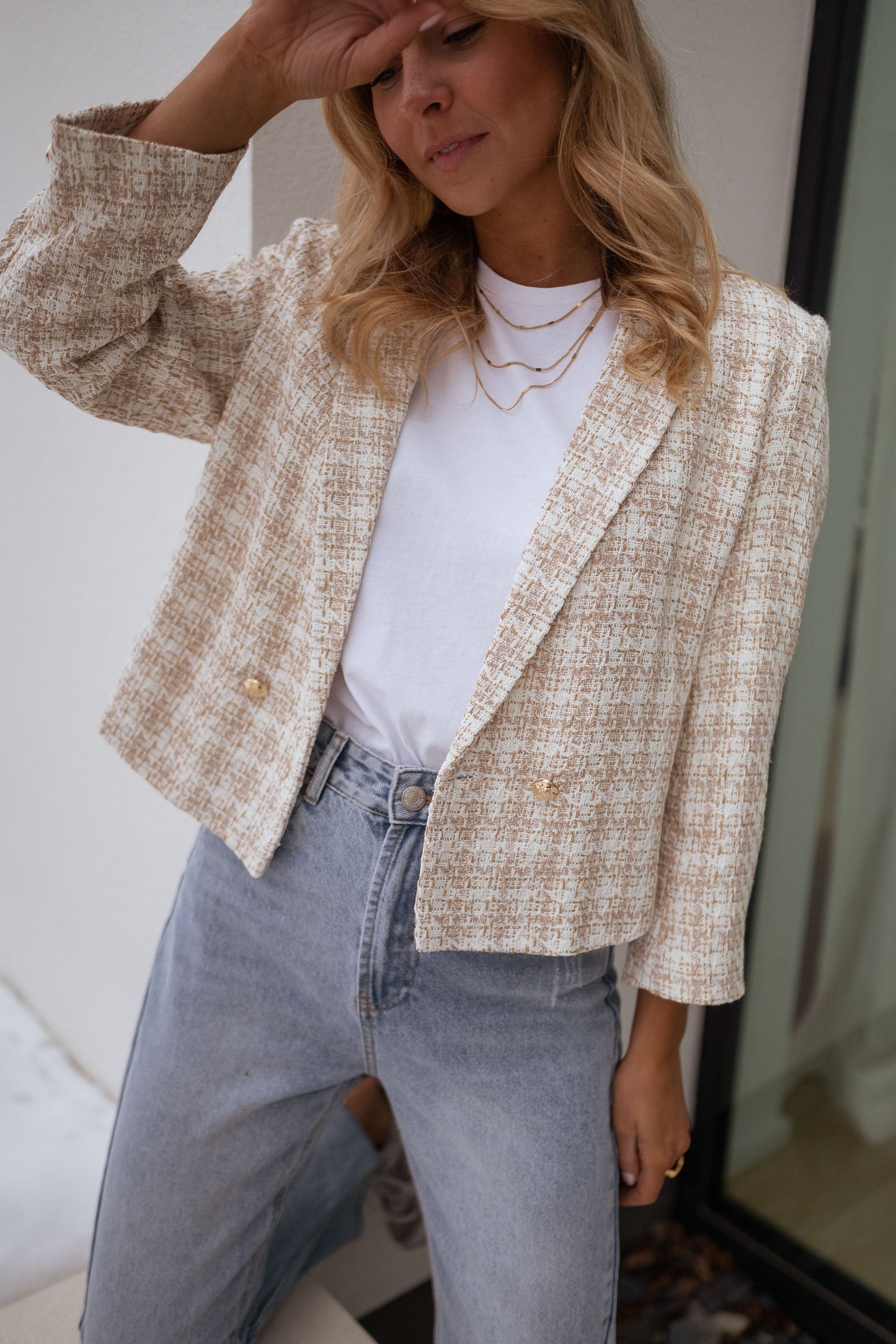 Ecru and Beige Tweed Amanda Jacket