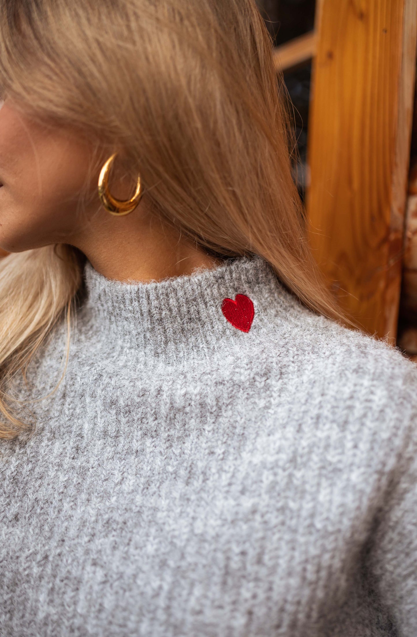 Grey Soline Sweater with Hearts