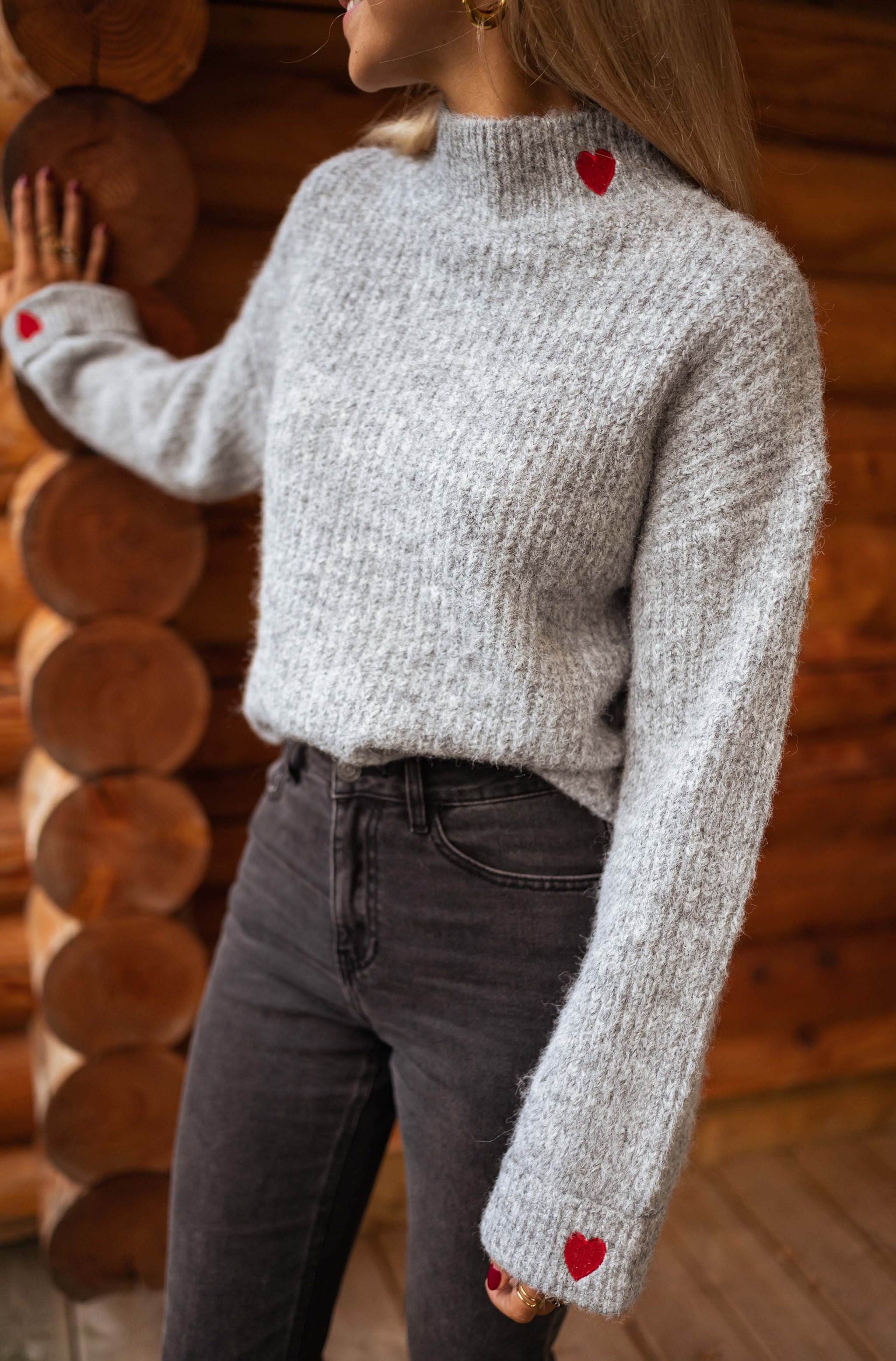 Grey Soline Sweater with Hearts