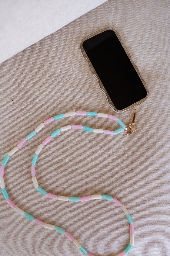 Pink, Green and White Pearl Jula Phone Lanyard