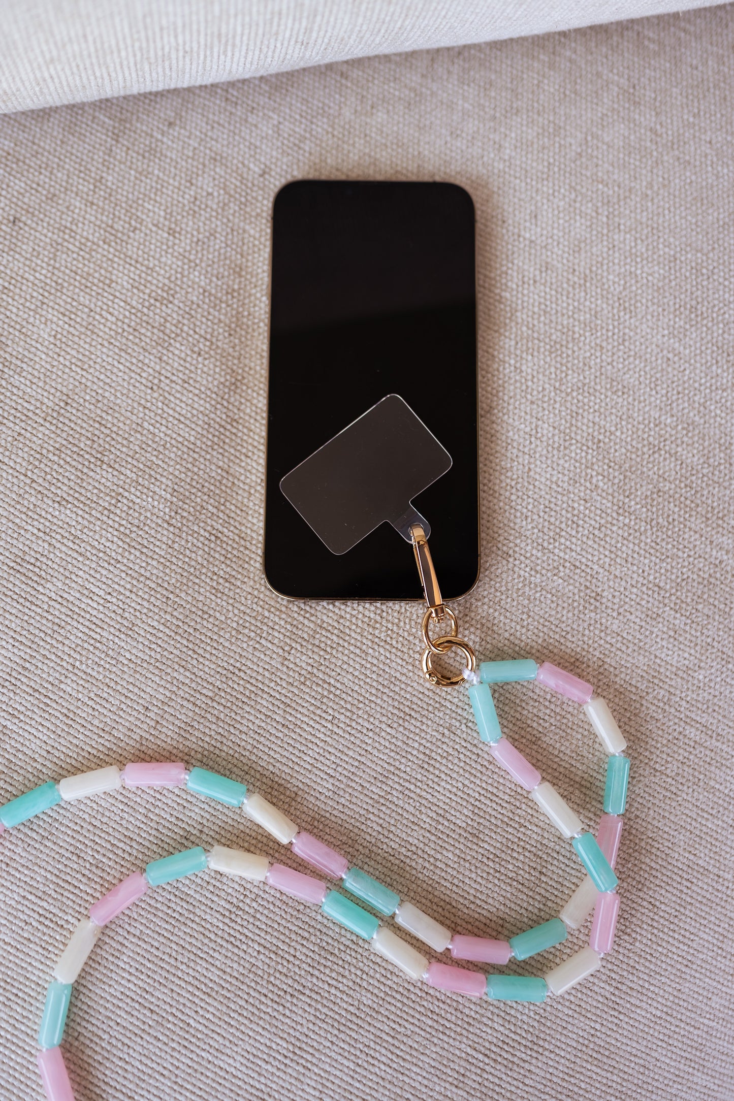 Pink, Green and White Pearl Jula Phone Lanyard