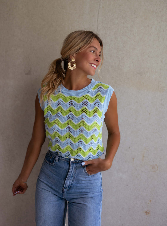 Green and Blue Crochet Stany Top