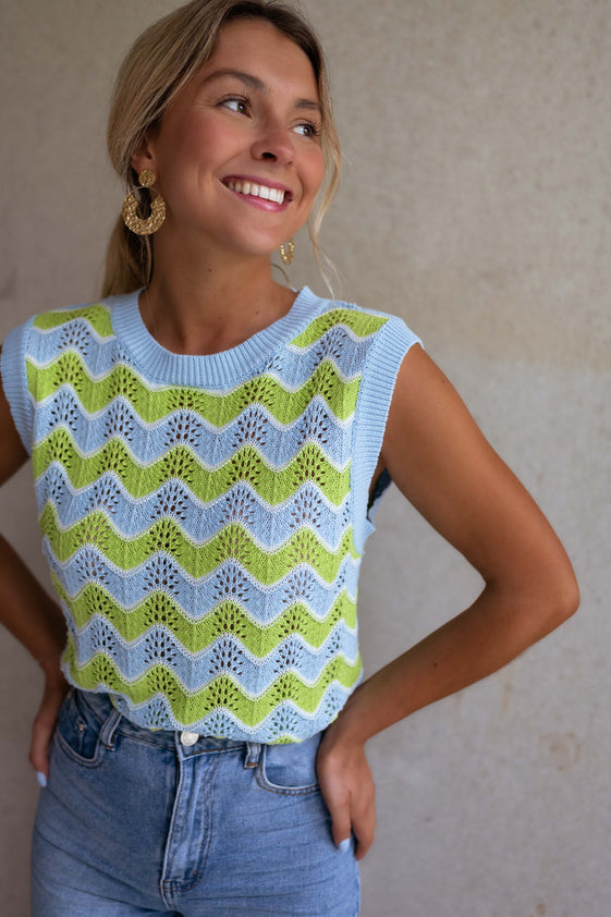 Green and Blue Crochet Stany Top