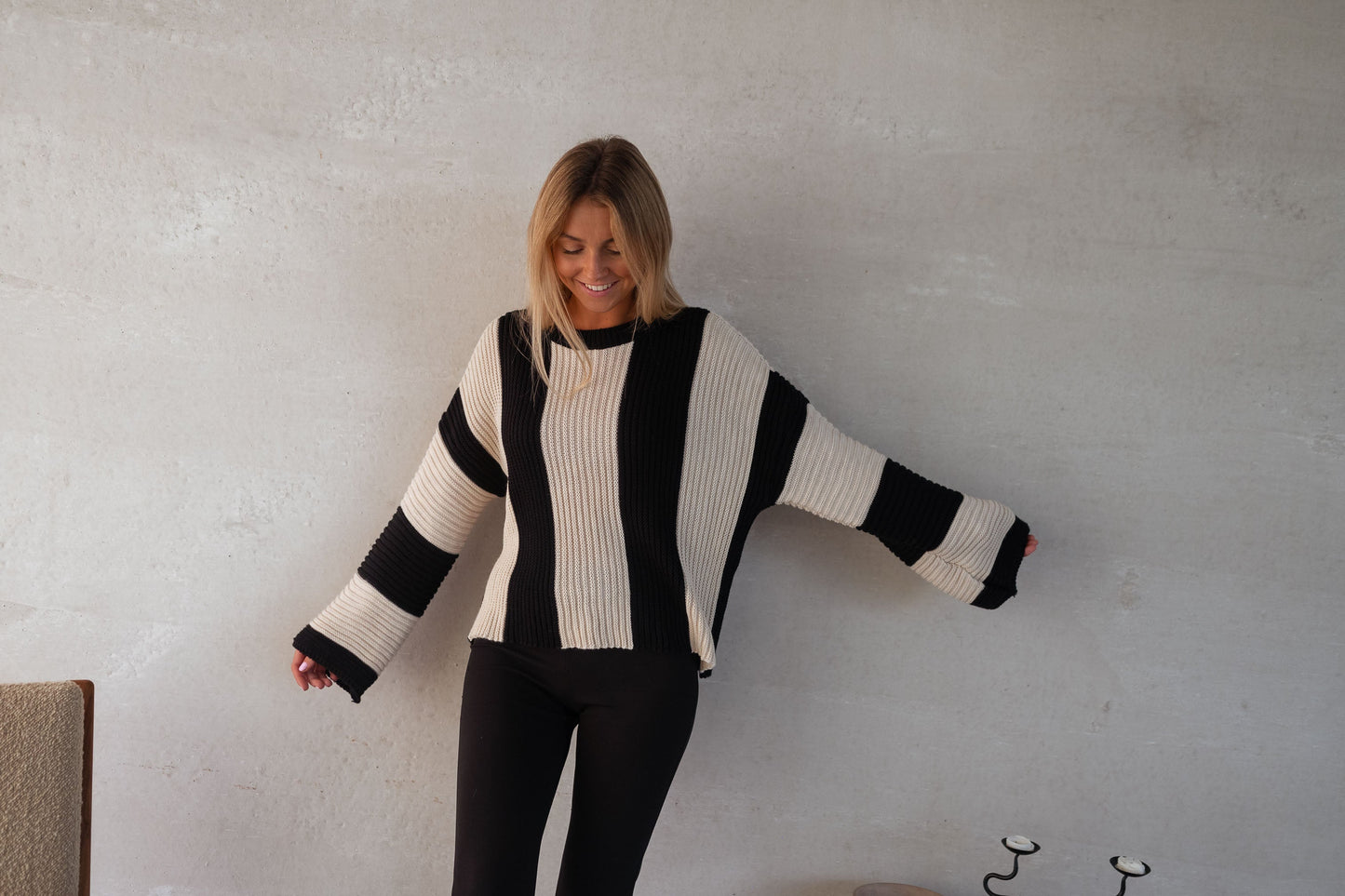 Ecru and Black Masson Sweater