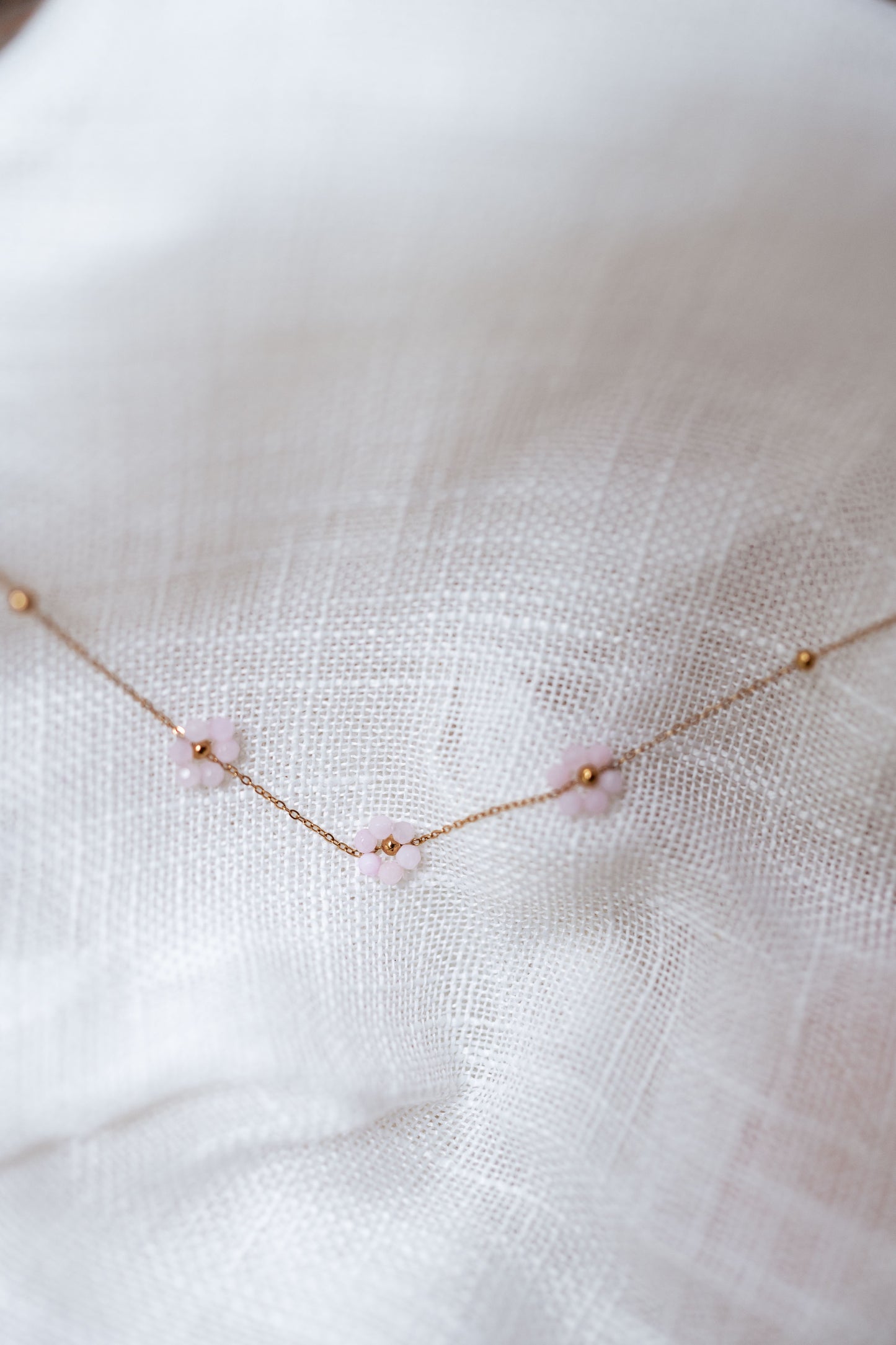 Light Pink and Golden Flowi Necklace