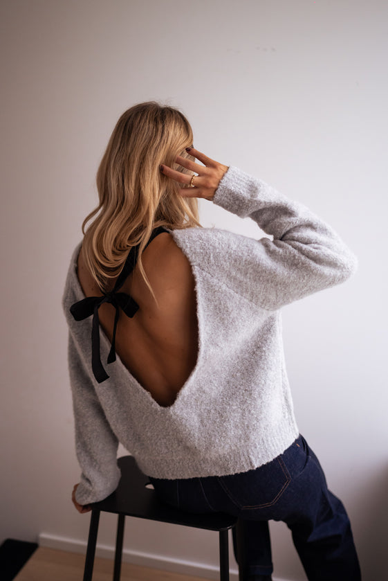 Grey Lais Sweater with Black Bow