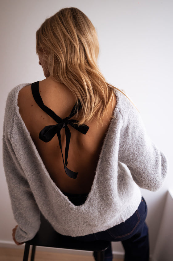 Grey Lais Sweater with Black Bow