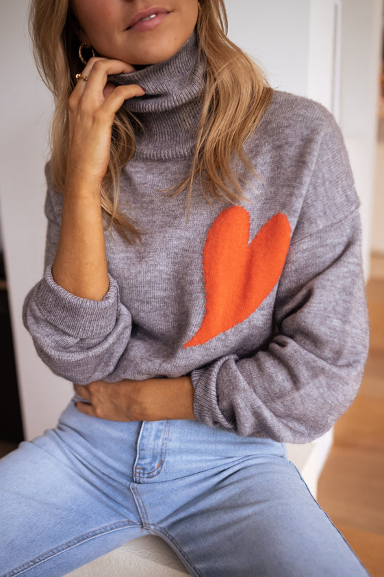 Grey Tao Sweater with Orange Heart