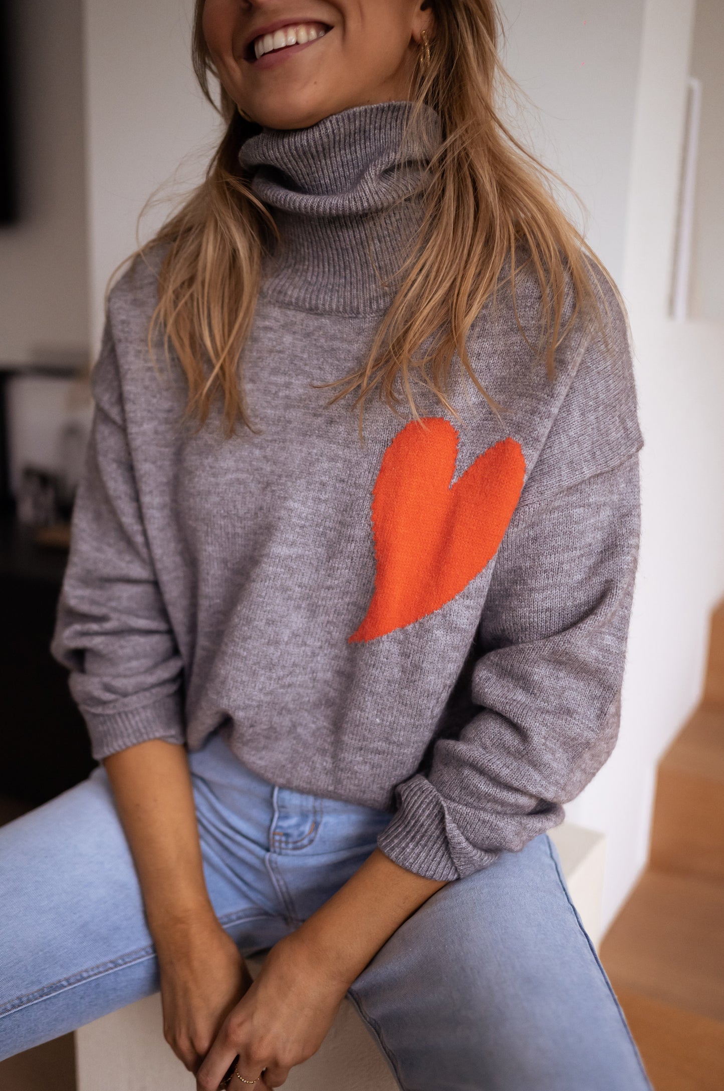 Grey Tao Sweater with Orange Heart