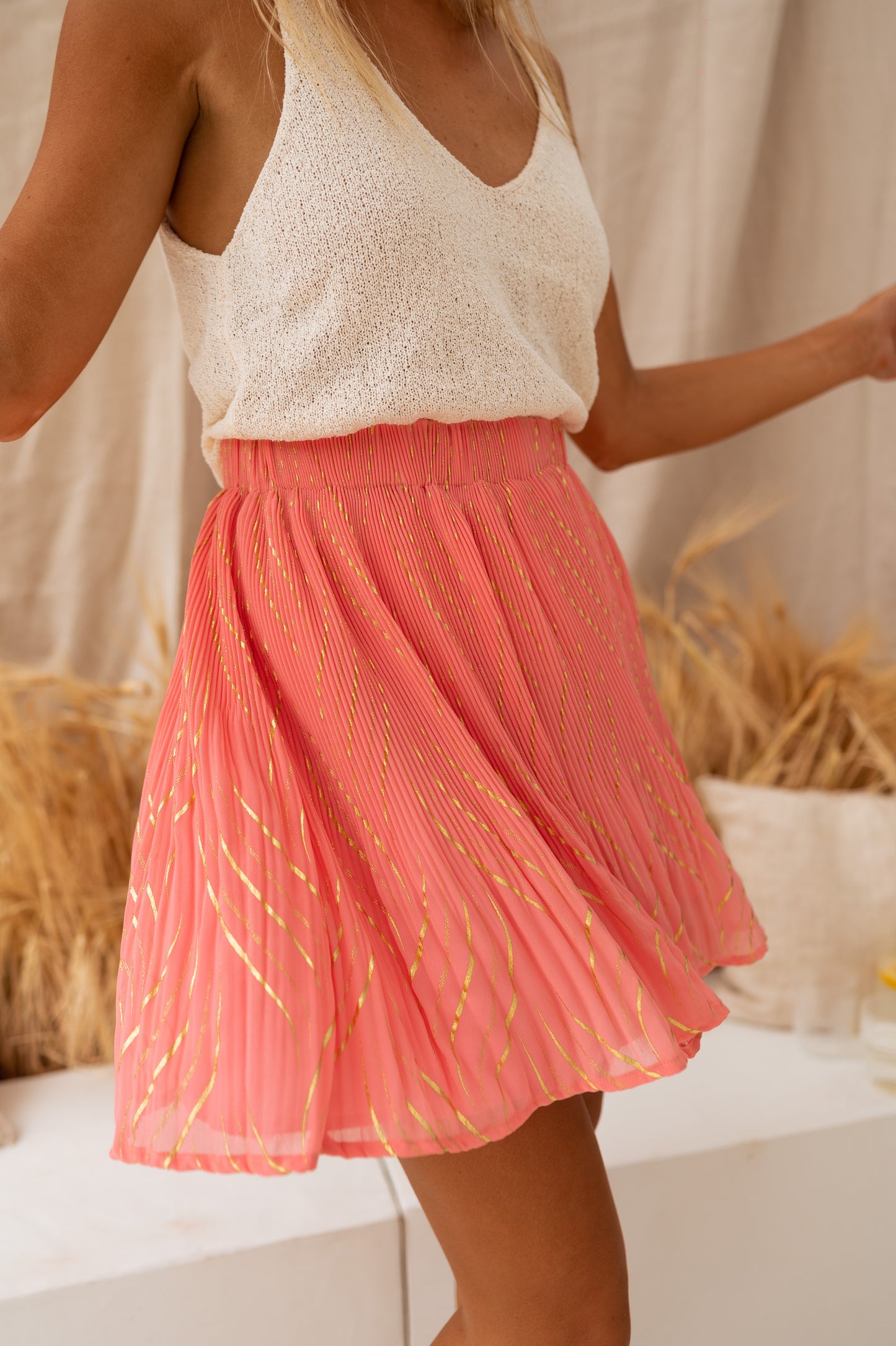 Coral and Golden Daffy Skirt