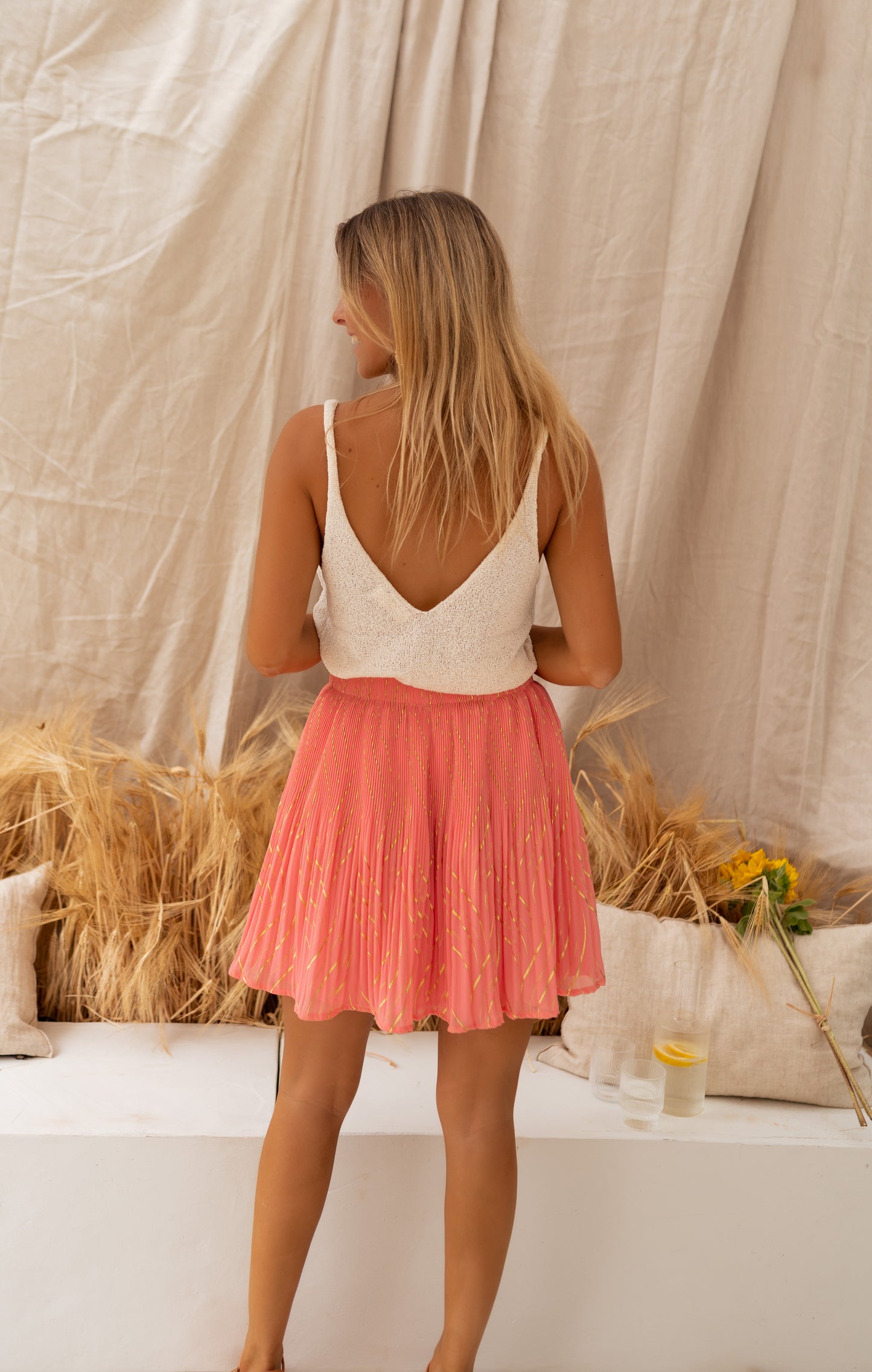 Coral and Golden Daffy Skirt