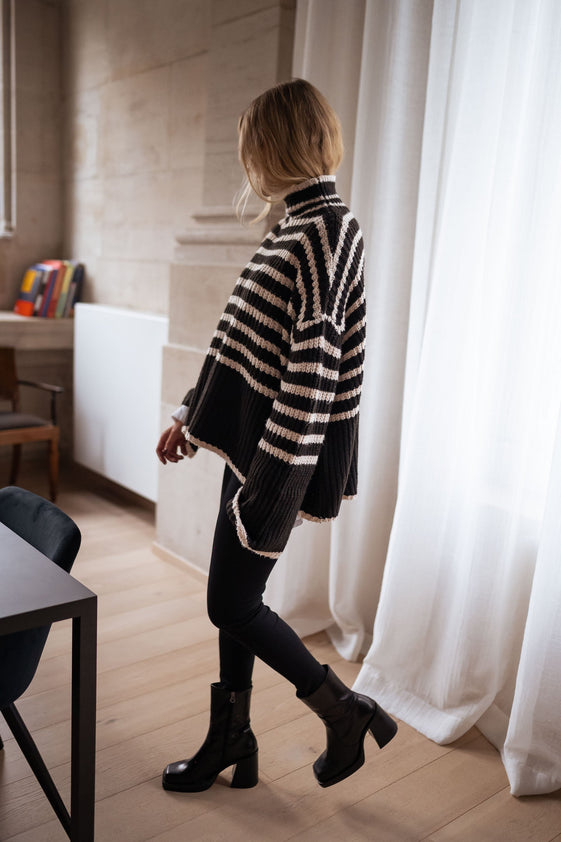 Black and Ecru Striped Genna Sweater